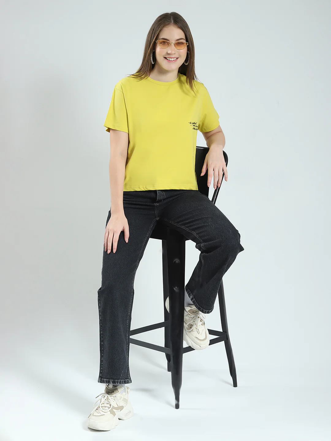 Women Mustard Printed Round Neck Half Sleeve Top - Image 2