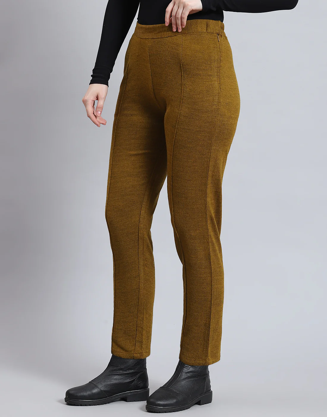 Women Mustard Self Design Regular Fit Winter Lower - Image 3