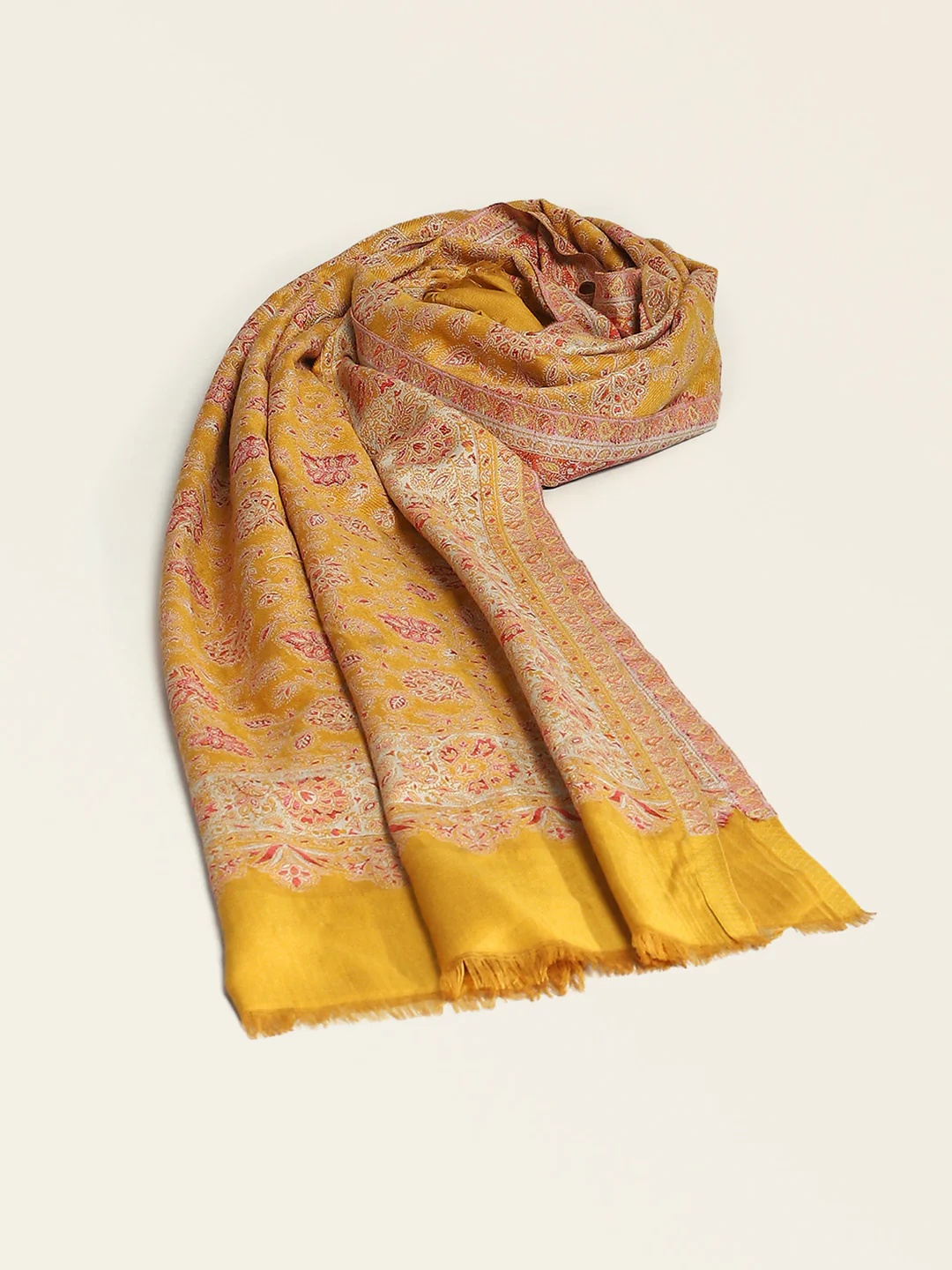 Women Mustard Self Design Shawl - Image 5