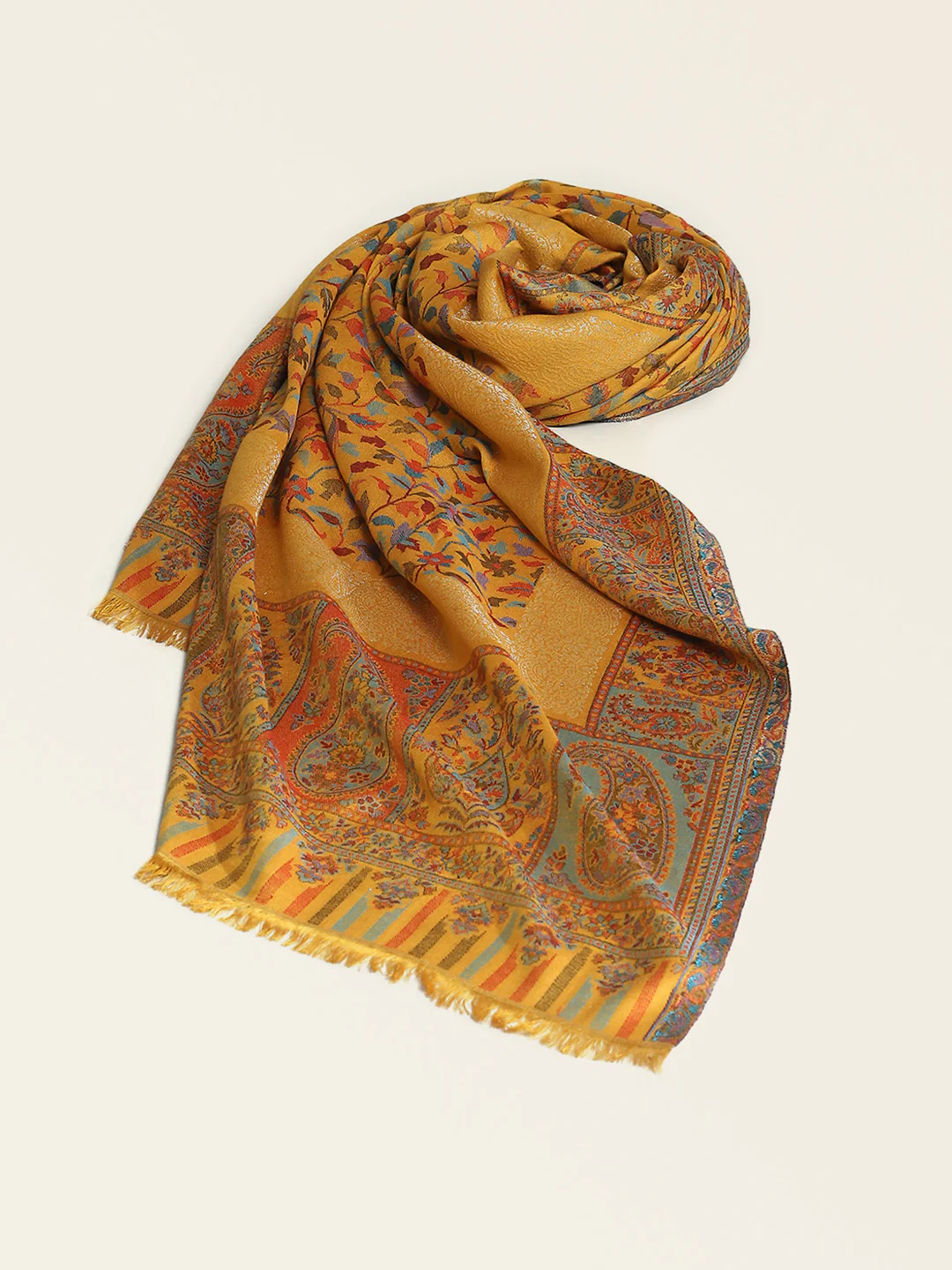 Women Mustard Self Design Shawl - Image 5