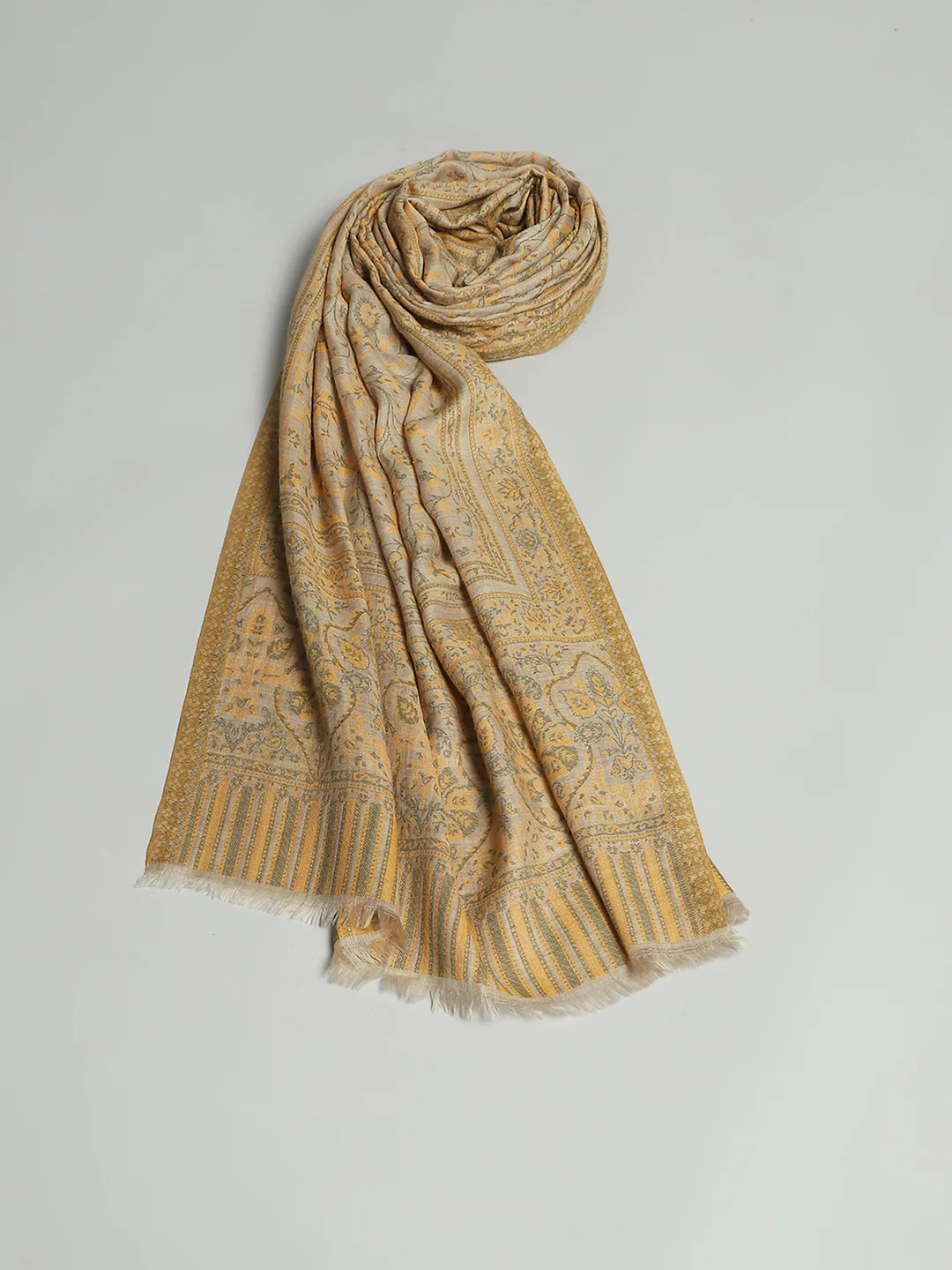 Women Mustard Self Design Stole - Image 6