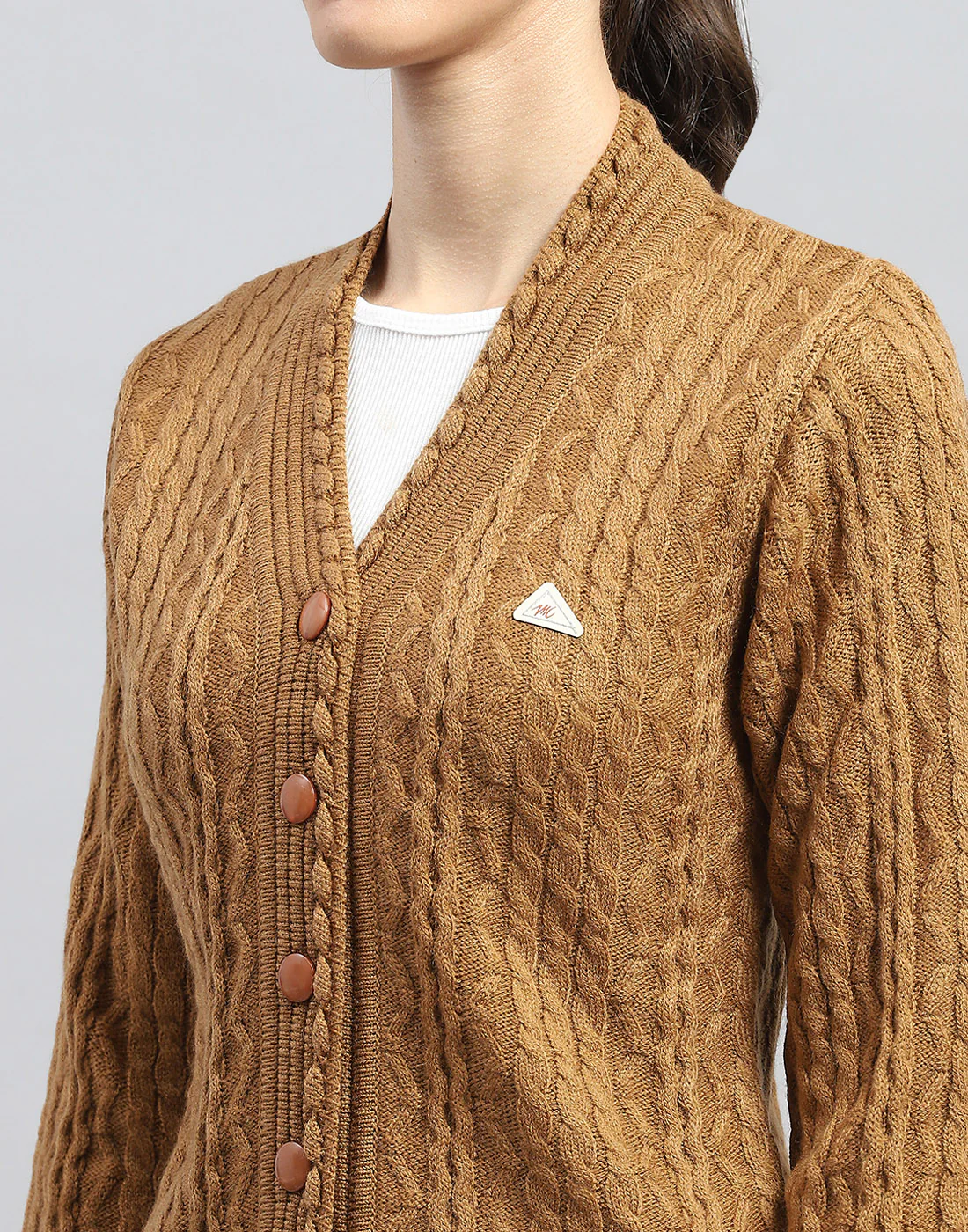 Women Mustard Self Design V Neck Full Sleeve Cardigan - Image 7