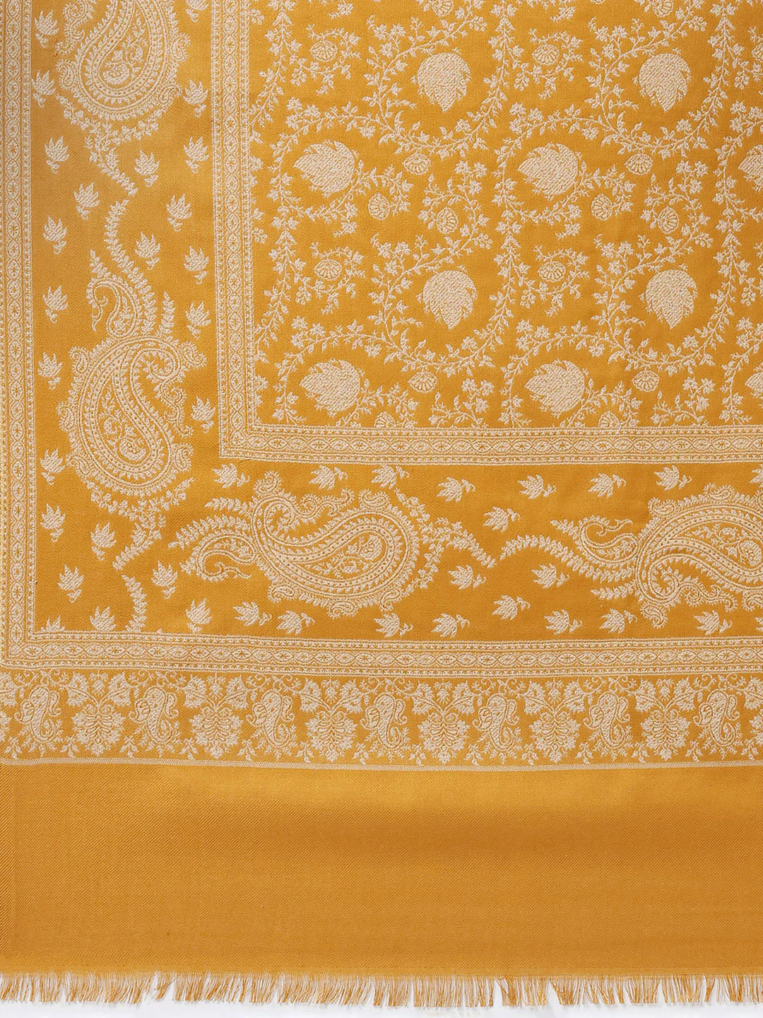 Women Mustard Self Design Wool Shawl - Image 7
