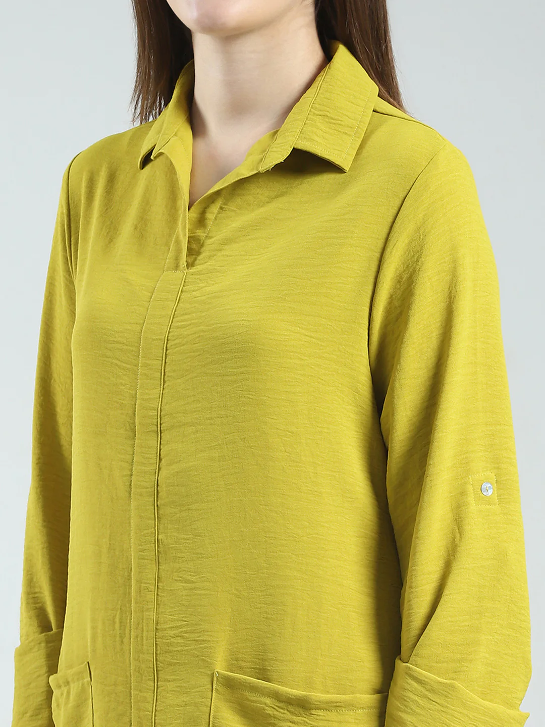 Women Mustard Solid Collar 3/4th Sleeve Tunic - Image 7