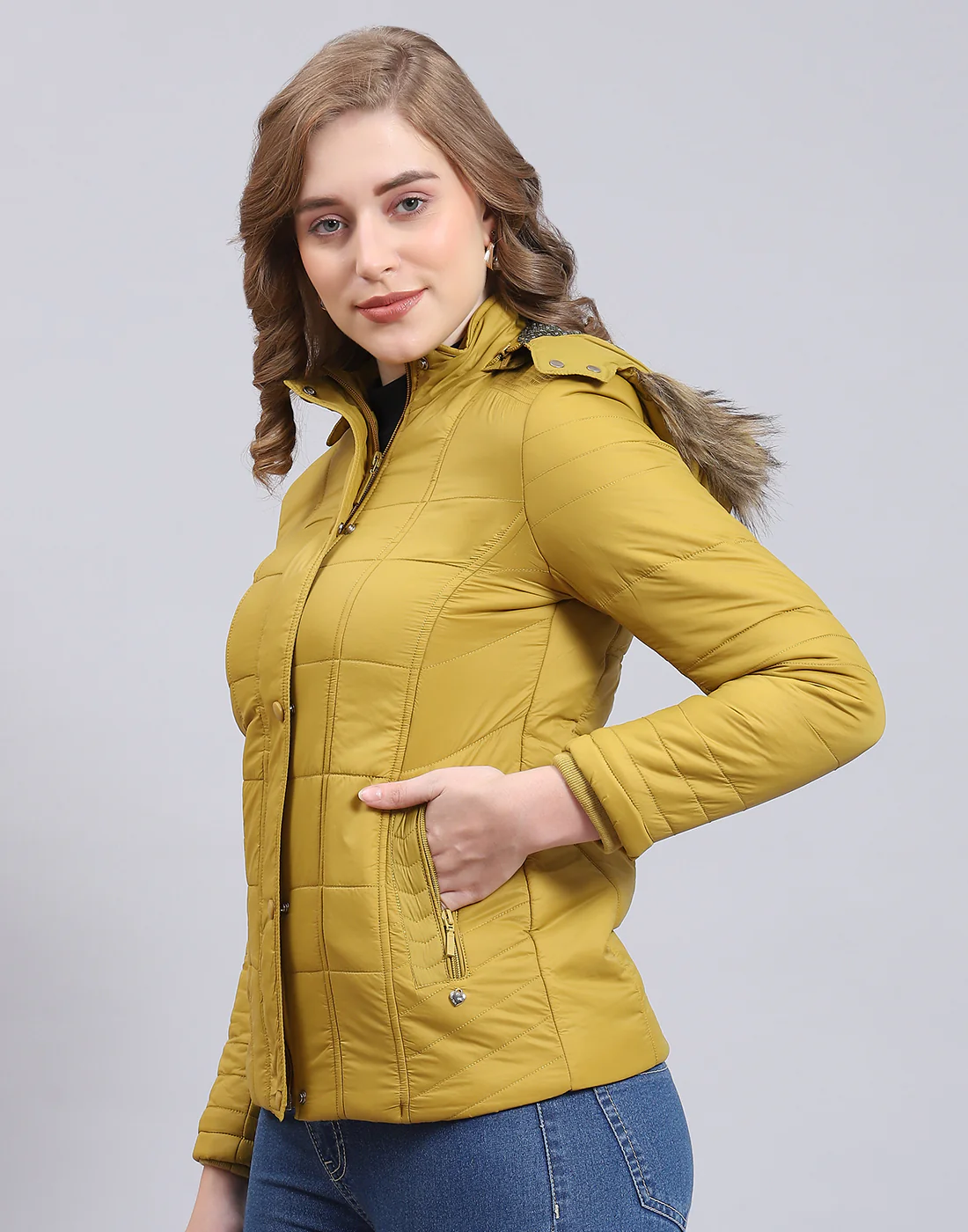 Women Mustard Solid Hooded Full Sleeve Jacket - Image 4