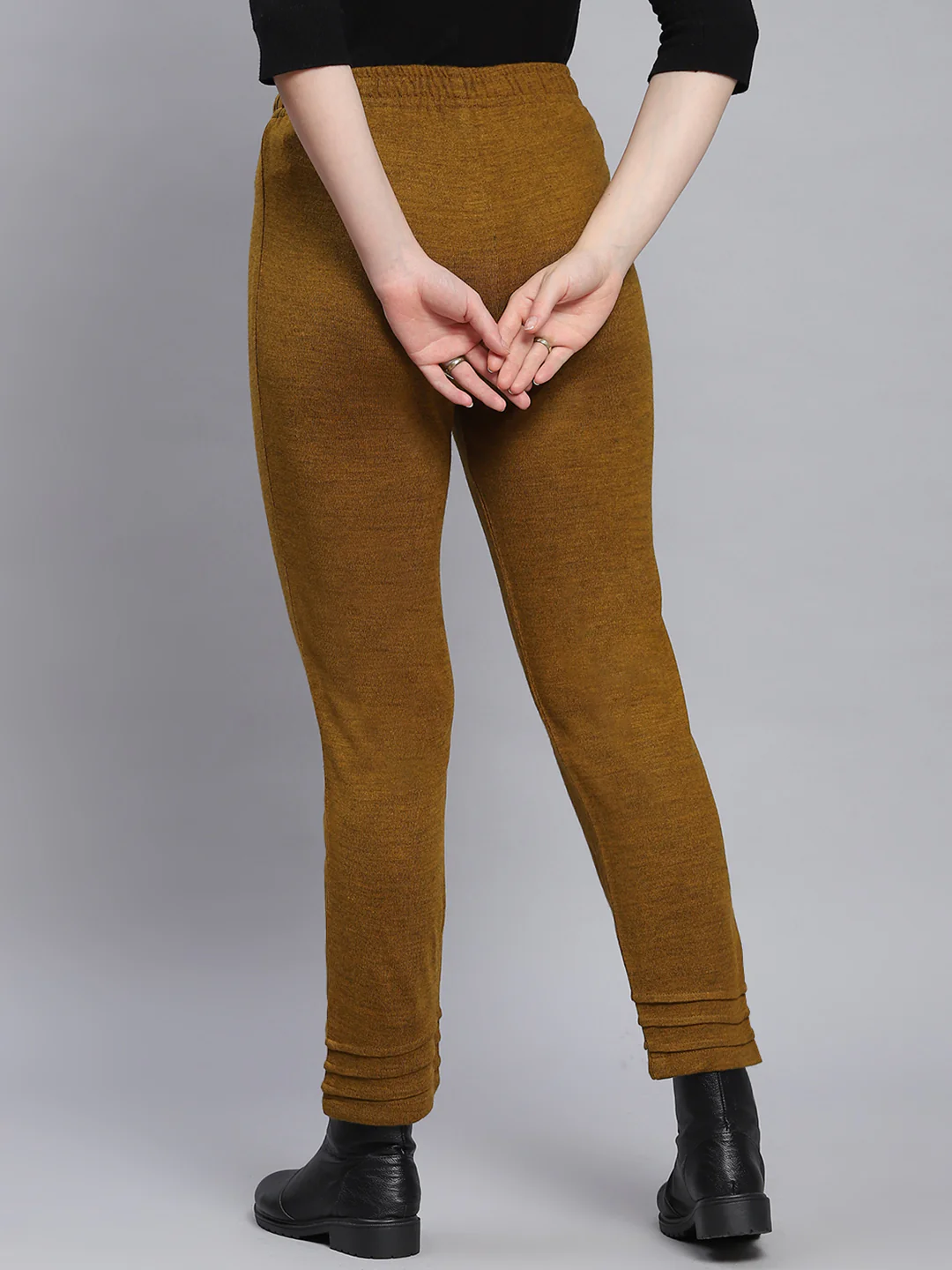 Women Mustard Solid Regular Fit Winter Lowers - Image 5