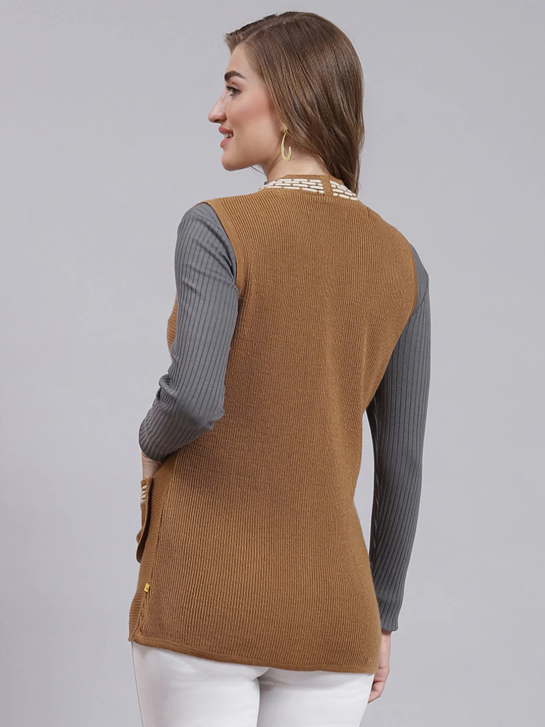 Women Mustard Solid Wool blend Cardigan - Image 5
