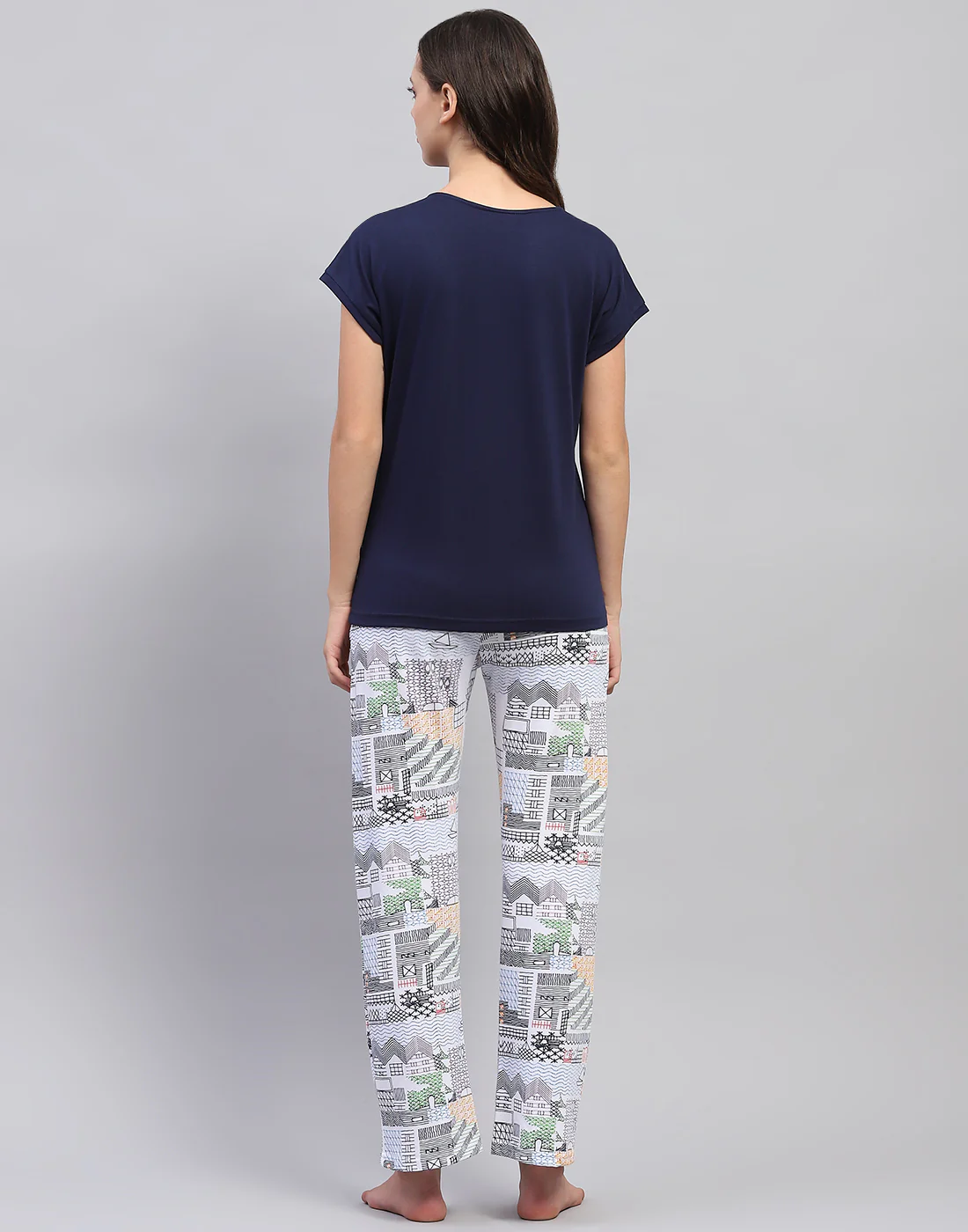 Women Navy Blue Embroidered Round Neck Half Sleeve Lower Set - Image 6