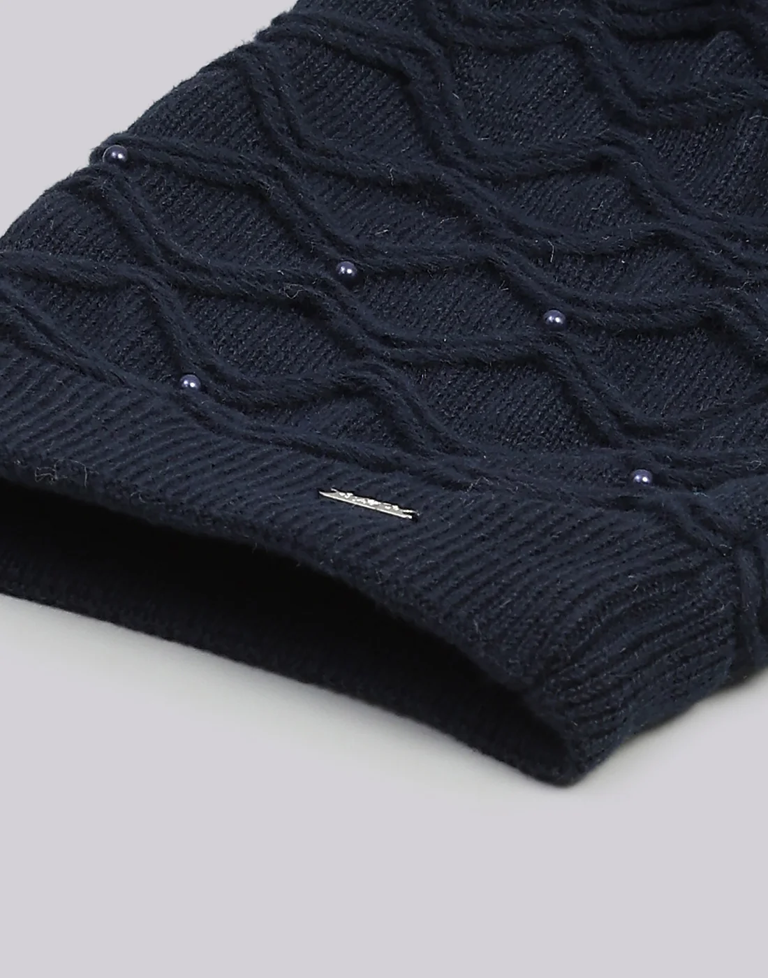 Women Navy Blue Printed Blend Wool Cap - Image 7