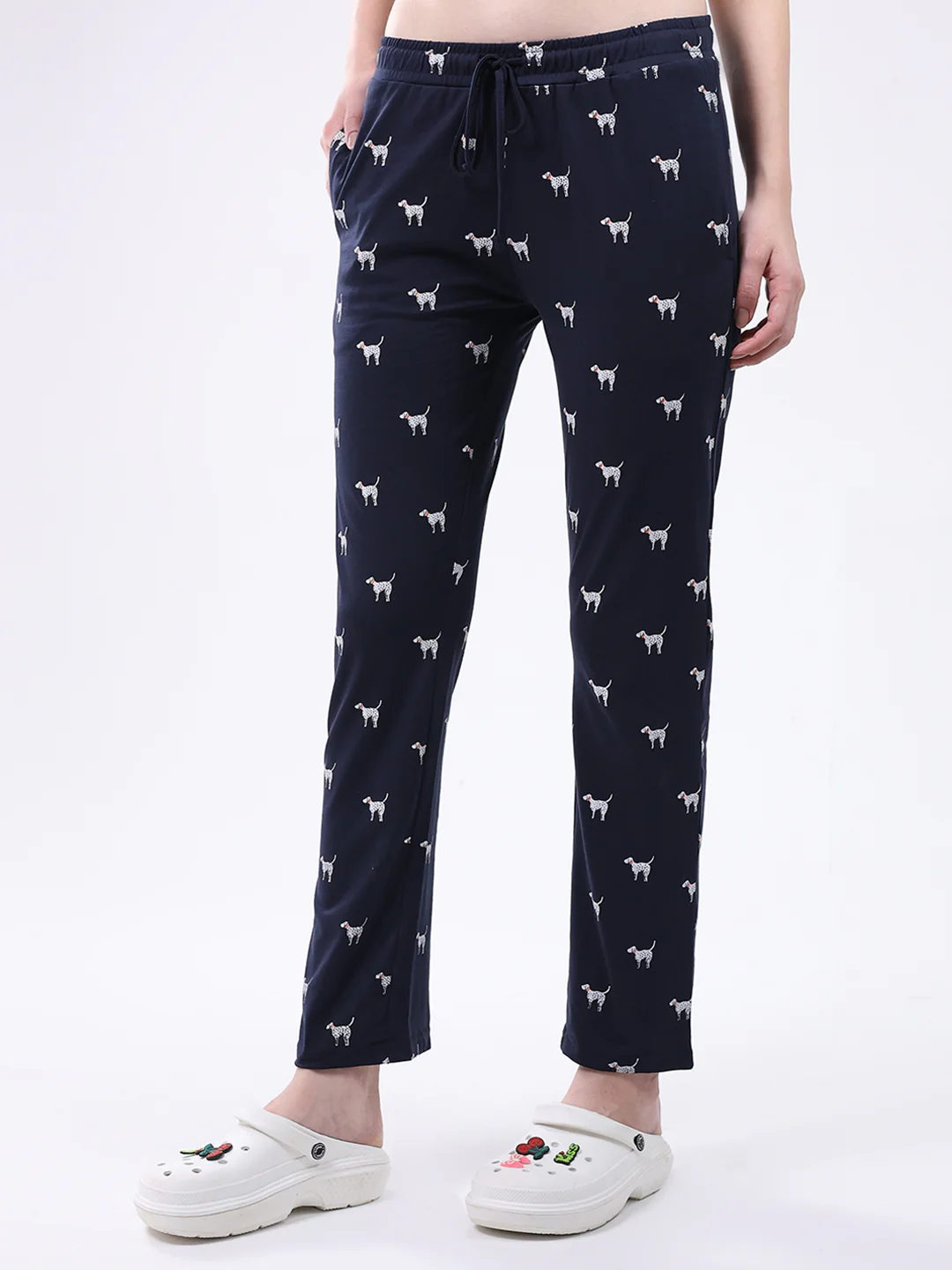 Women Navy Blue Printed Collar Full Sleeve Lower Set - Image 7