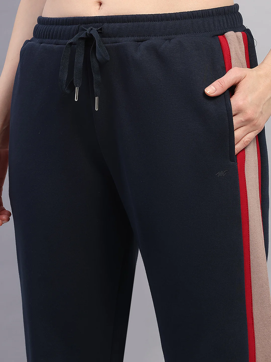 Women Navy Blue Printed Mock Neck Full Sleeve Winter Tracksuit - Image 8