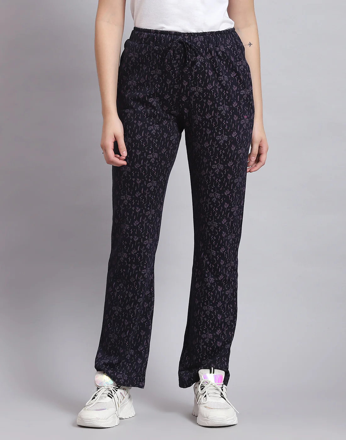 Women Navy Blue Printed Regular Fit Lower - Image 2