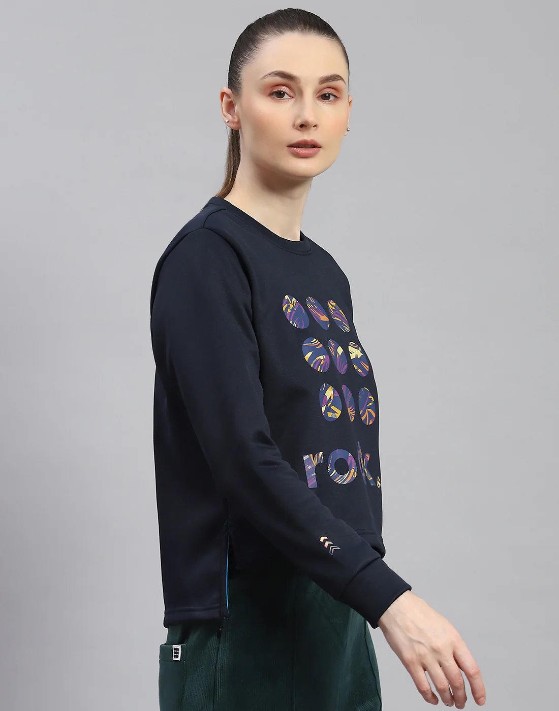 Rock.it Women Navy Blue Printed Round Neck Full Sleeve Sweatshirt - Image 4