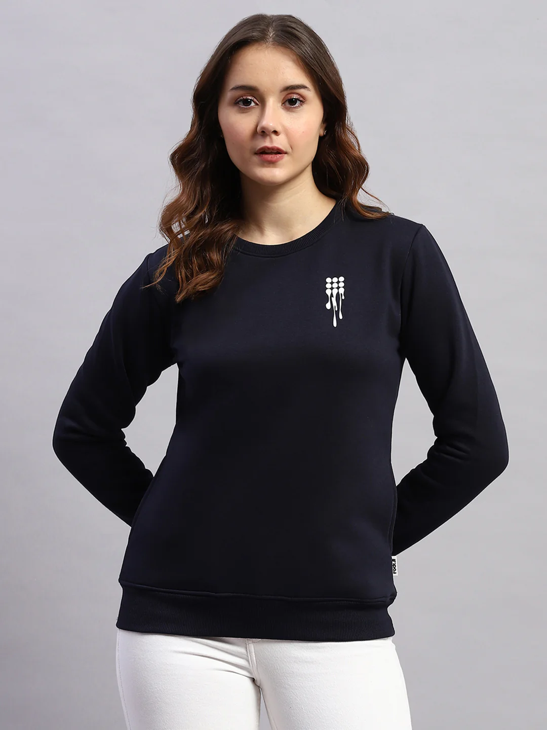 Rock.it Women Navy Blue Printed Round Neck Full Sleeve Sweatshirt - Image 2