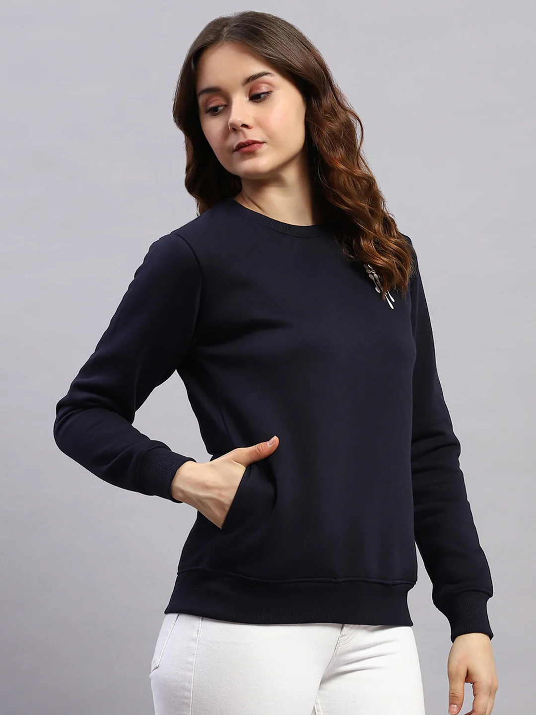 Rock.it Women Navy Blue Printed Round Neck Full Sleeve Sweatshirt - Image 6