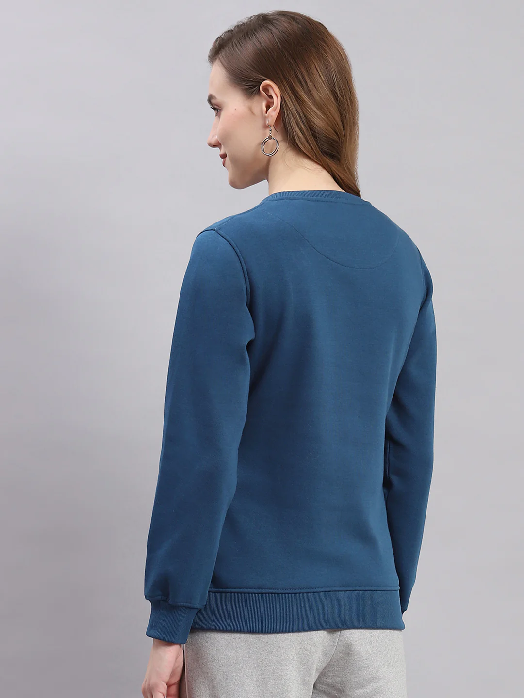 Women Navy Blue Printed Round Neck Full Sleeve Sweatshirts - Image 5