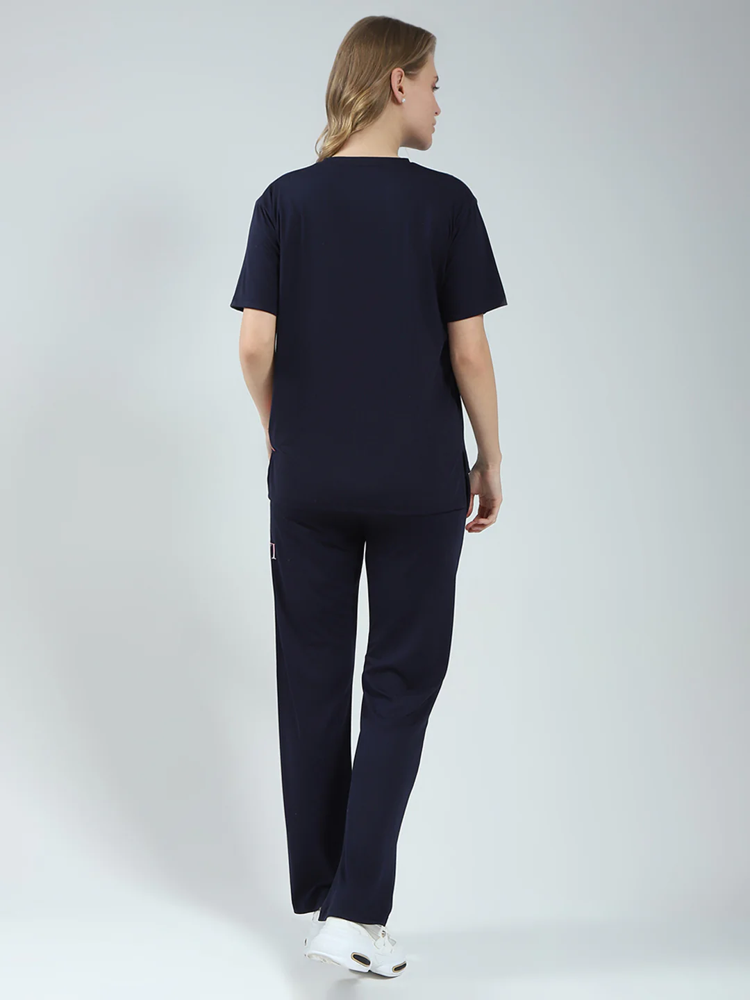 Women Navy Blue Printed Round Neck Half Sleeve Lower Set - Image 5