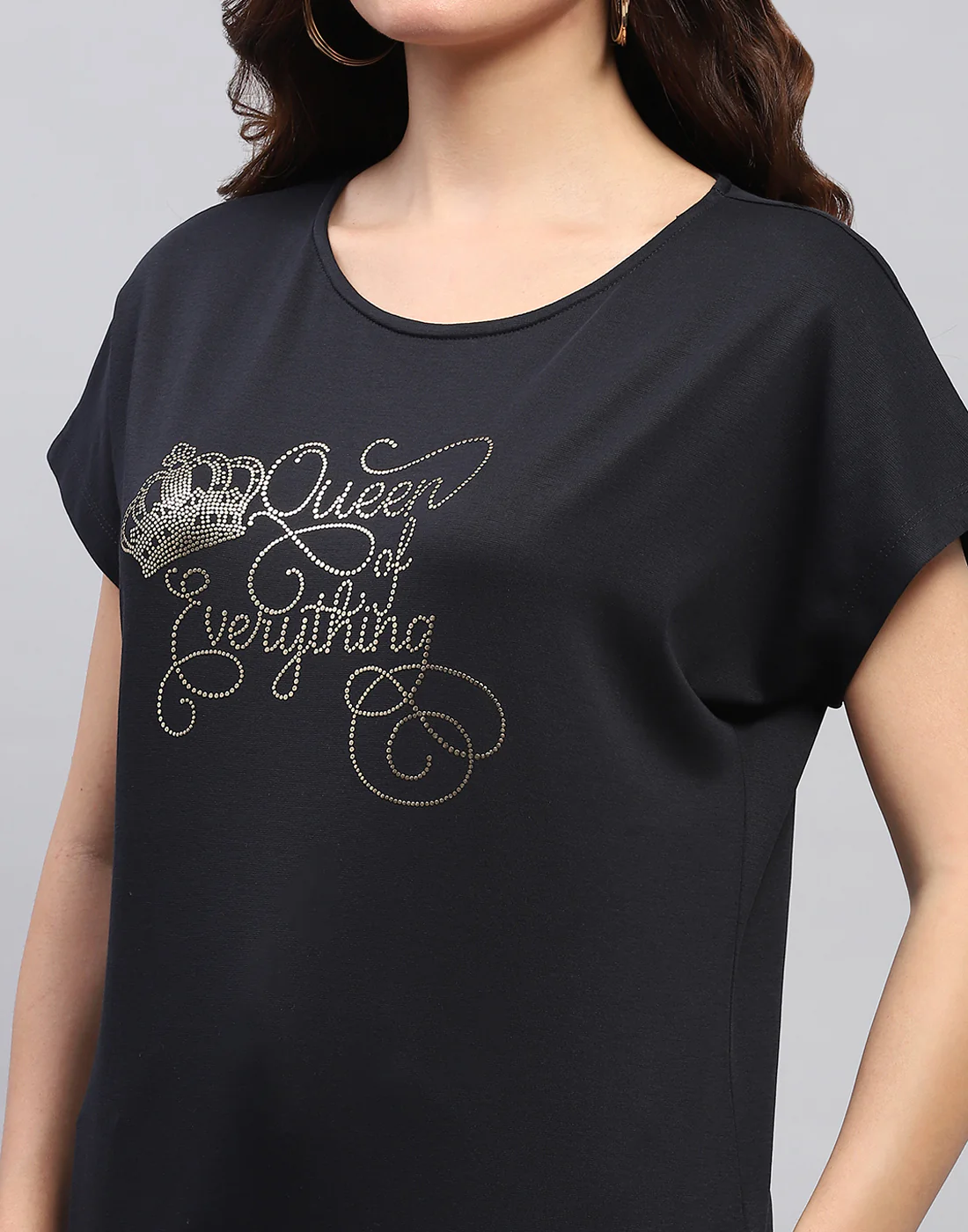 Women Navy Blue Printed Round Neck Half Sleeve Top - Image 6