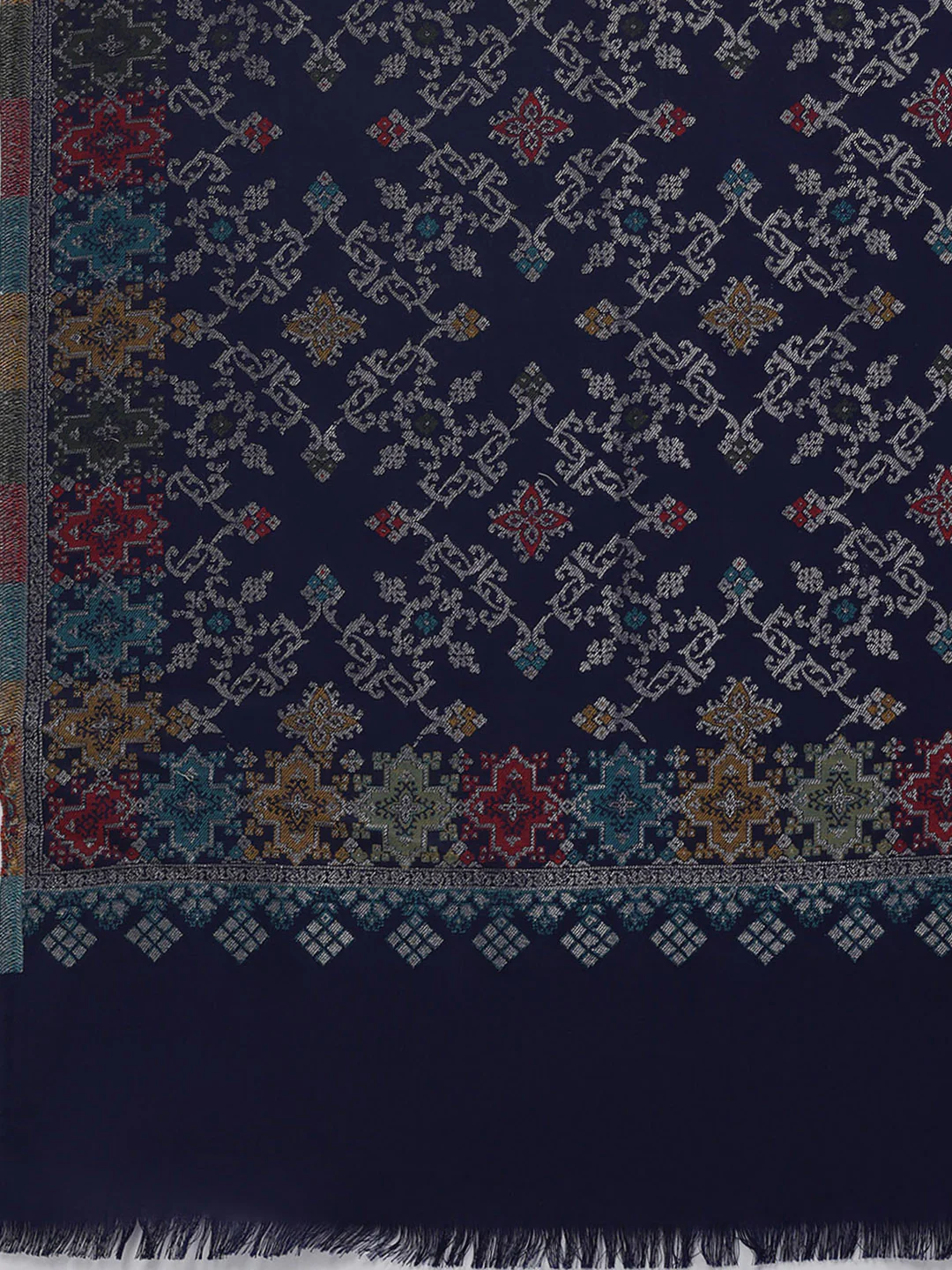 Women Navy Blue Printed Wool Blend Shawl - Image 6