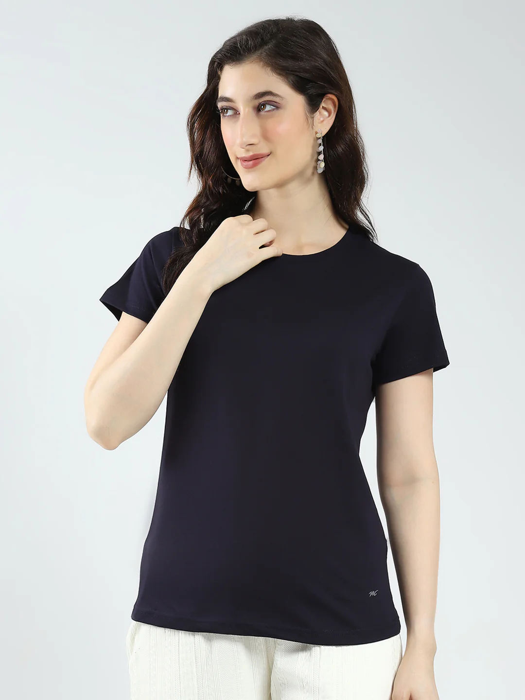 Women Navy Blue & Rust Solid Round Neck Half Sleeve Top 2Pc Set - Image 5