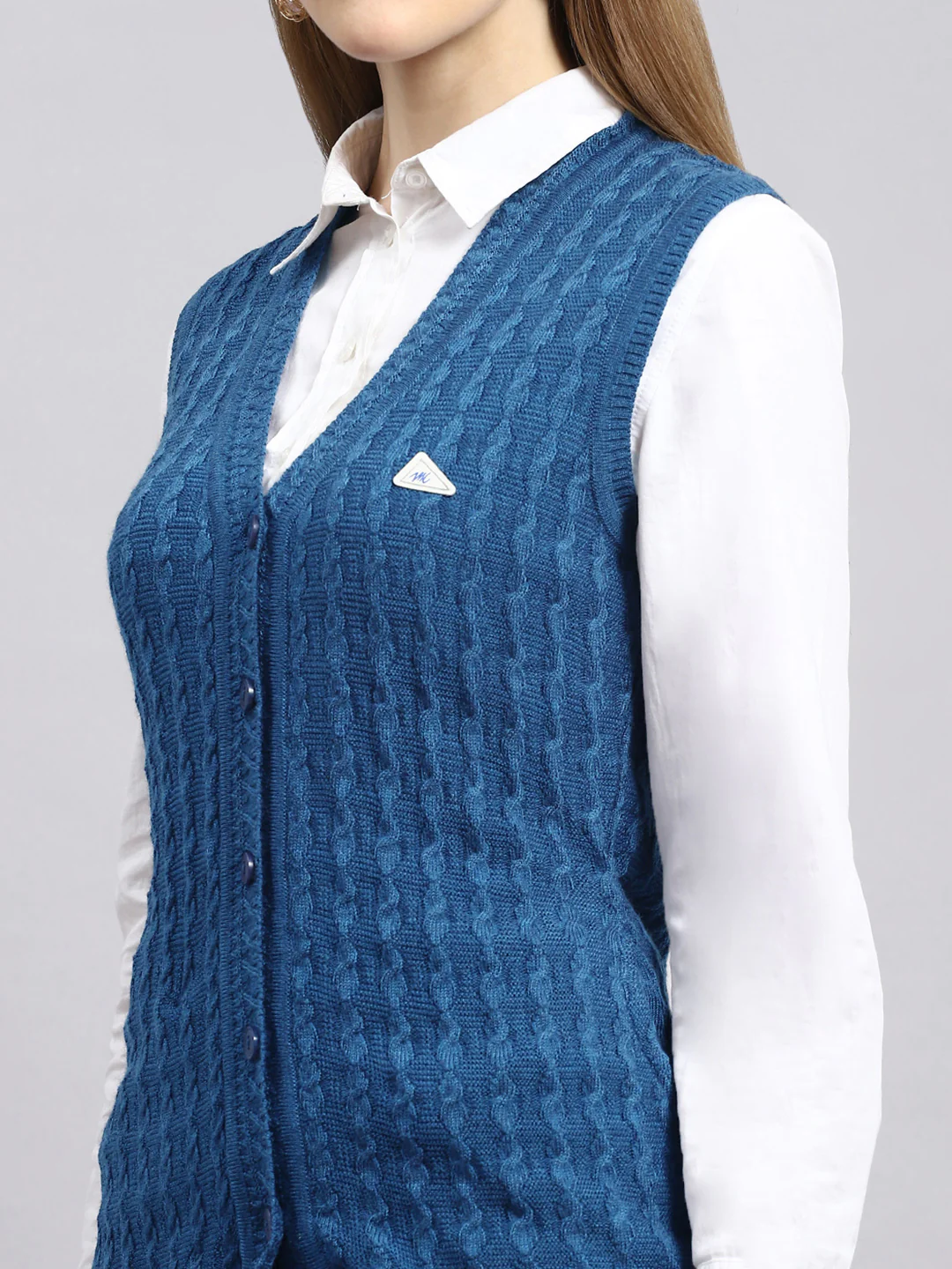 Women Navy Blue Self Cardigan - Image 6