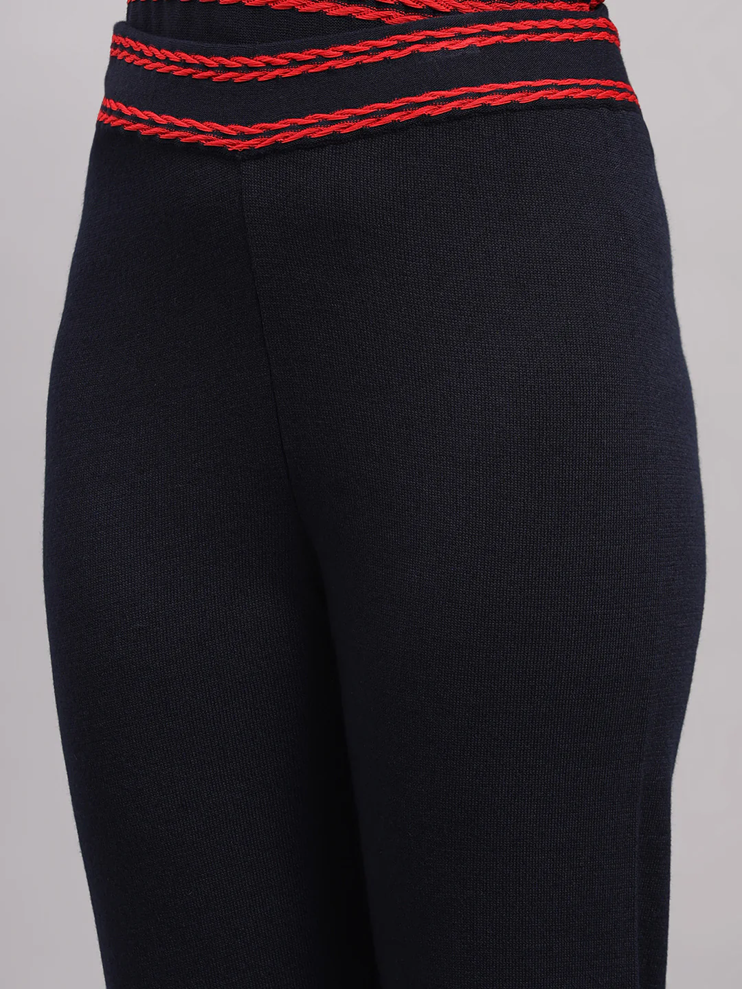 Women Navy Blue Self Design Round Neck Full Sleeve Cords Set - Image 9