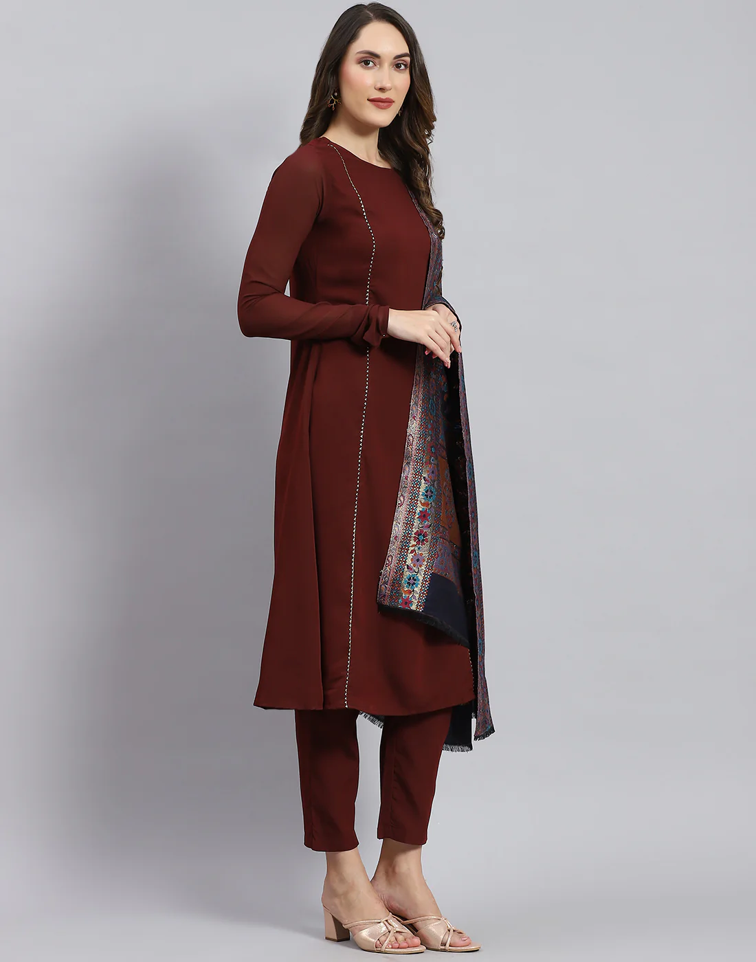Women Navy Blue Self Design Shawl - Image 5
