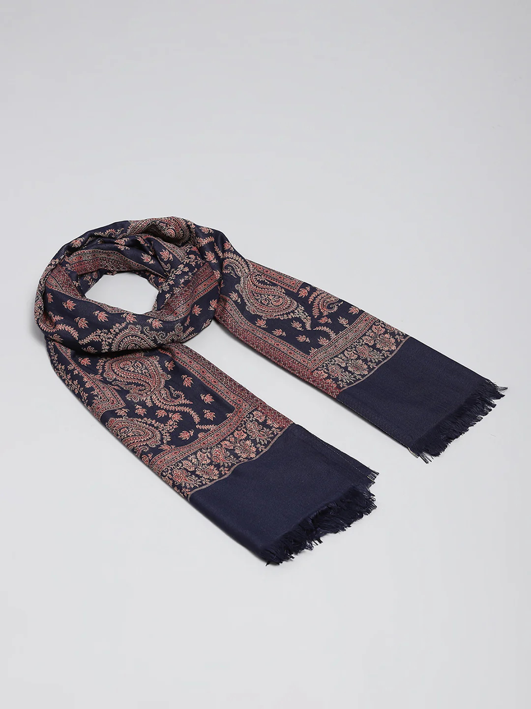 Women Navy Blue Self Design Shawl - Image 2