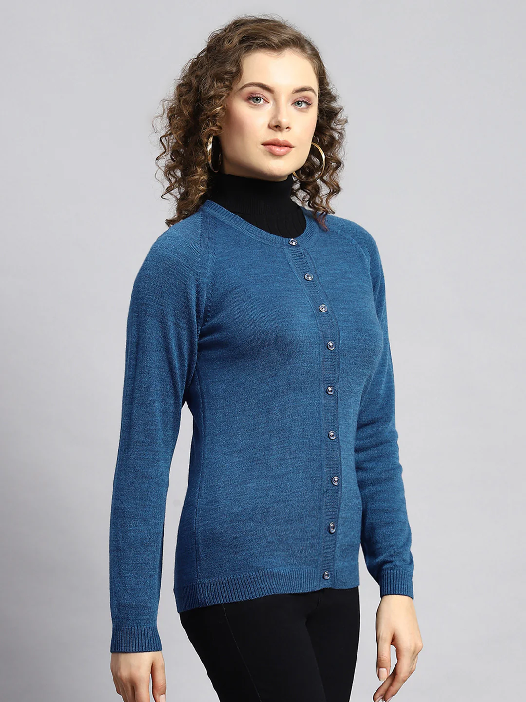 Women Navy Blue Solid Cardigan - Image 3