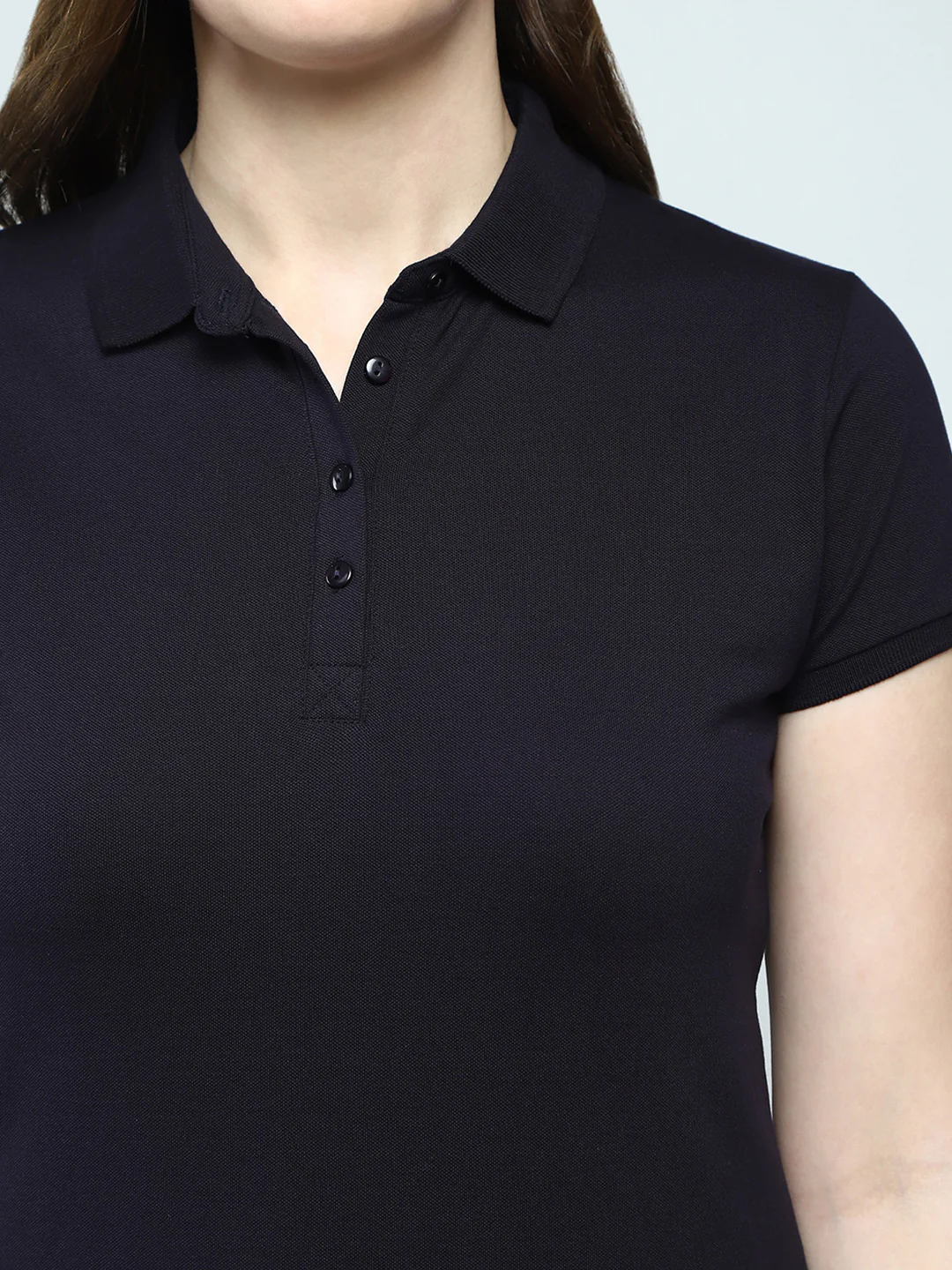 Women Navy Blue Solid Collar Half Sleeve T-Shirt - Image 6