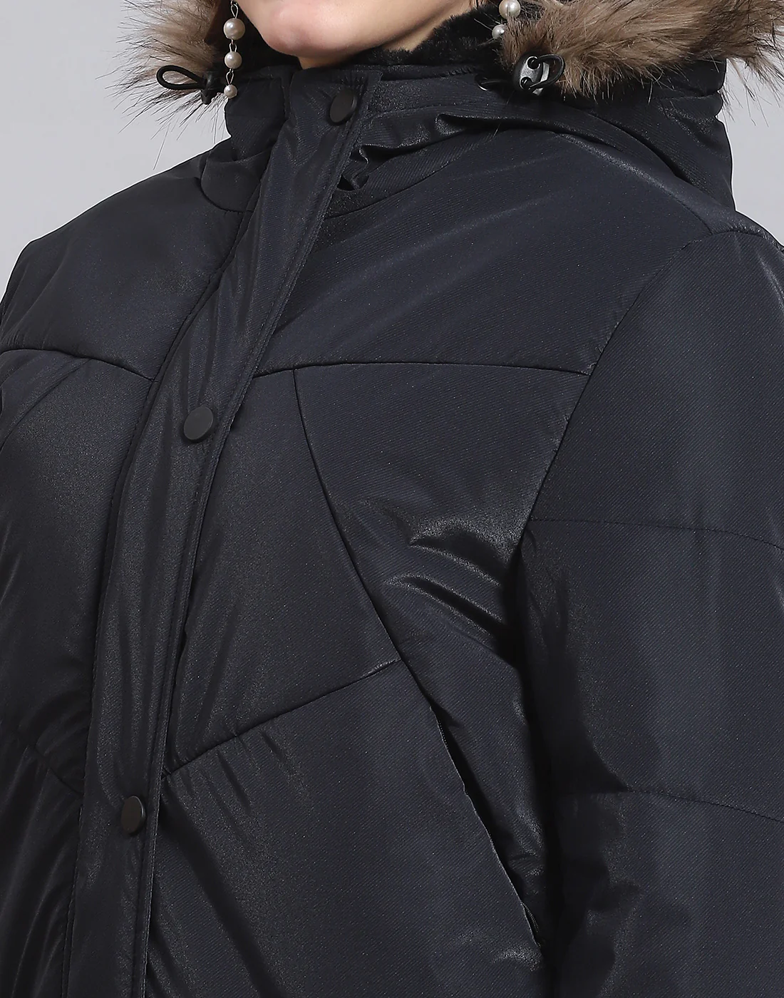 Women Navy Blue Solid Hooded Full Sleeve Jacket - Image 7