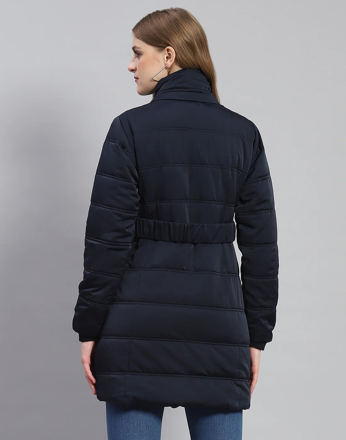 Women Navy Blue Solid Hooded Full Sleeve Jacket - Image 7