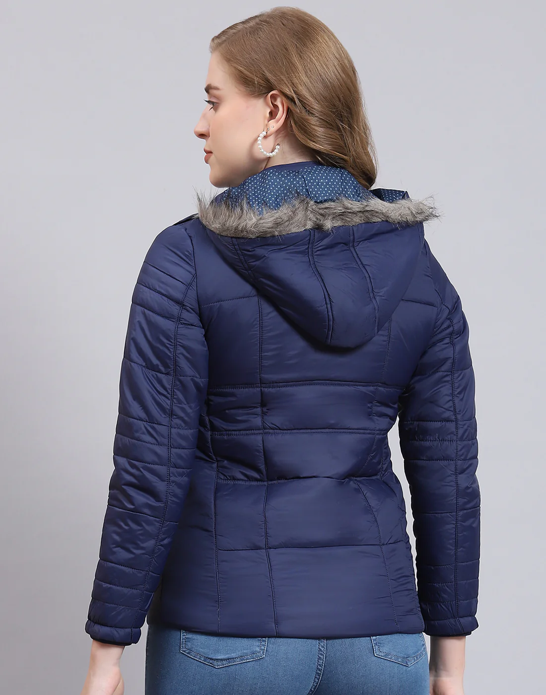 Women Navy Blue Solid Hooded Full Sleeve Jacket - Image 6