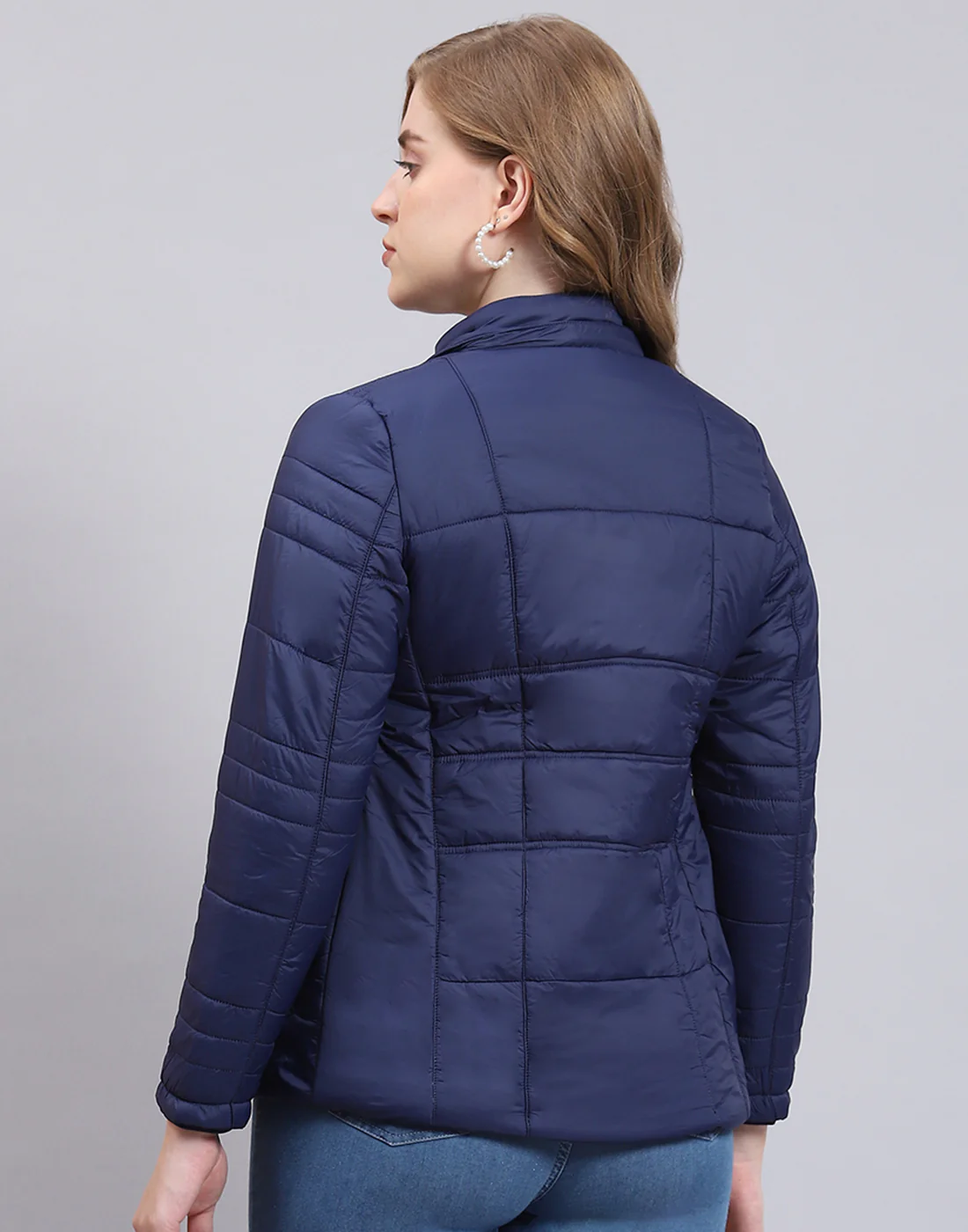 Women Navy Blue Solid Hooded Full Sleeve Jacket - Image 7