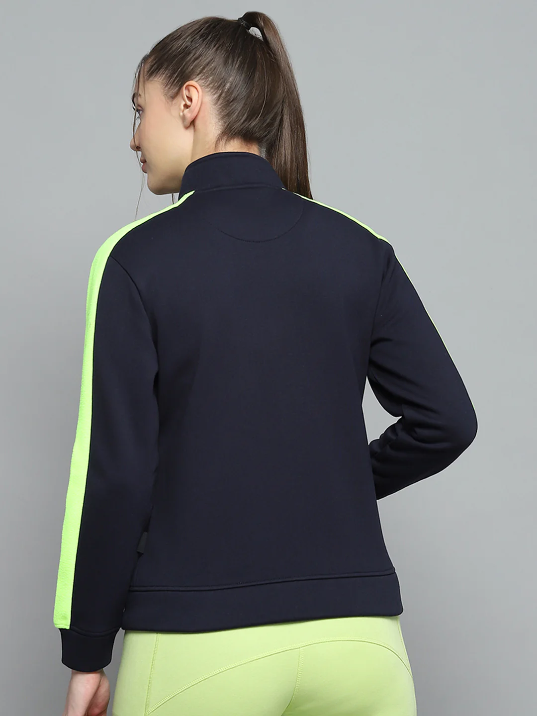 Rock.it Women Navy Blue Solid Mock Neck Full Sleeve Sweatshirt - Image 5
