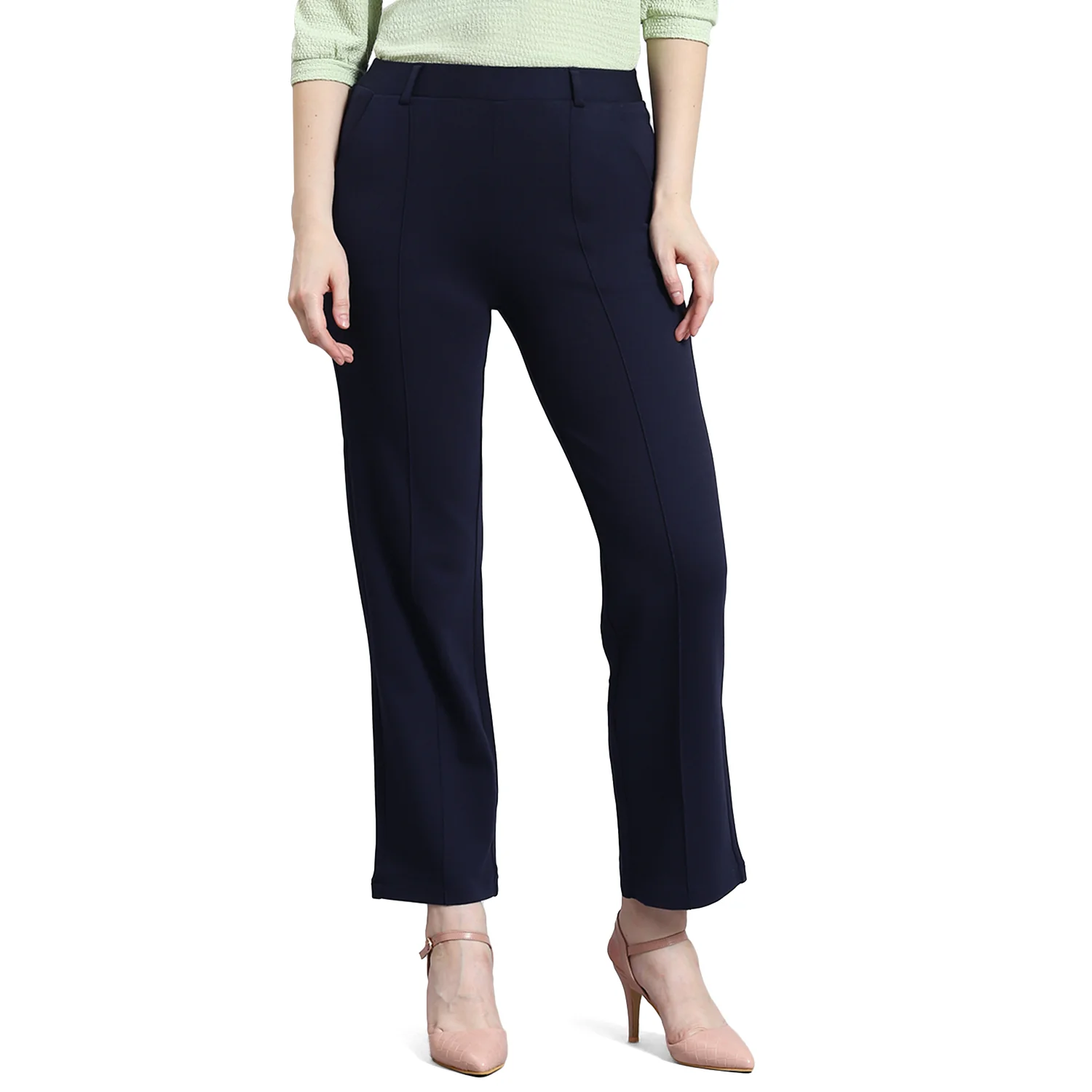 Women Navy Blue Solid Regular Fit Jegging - Image 5