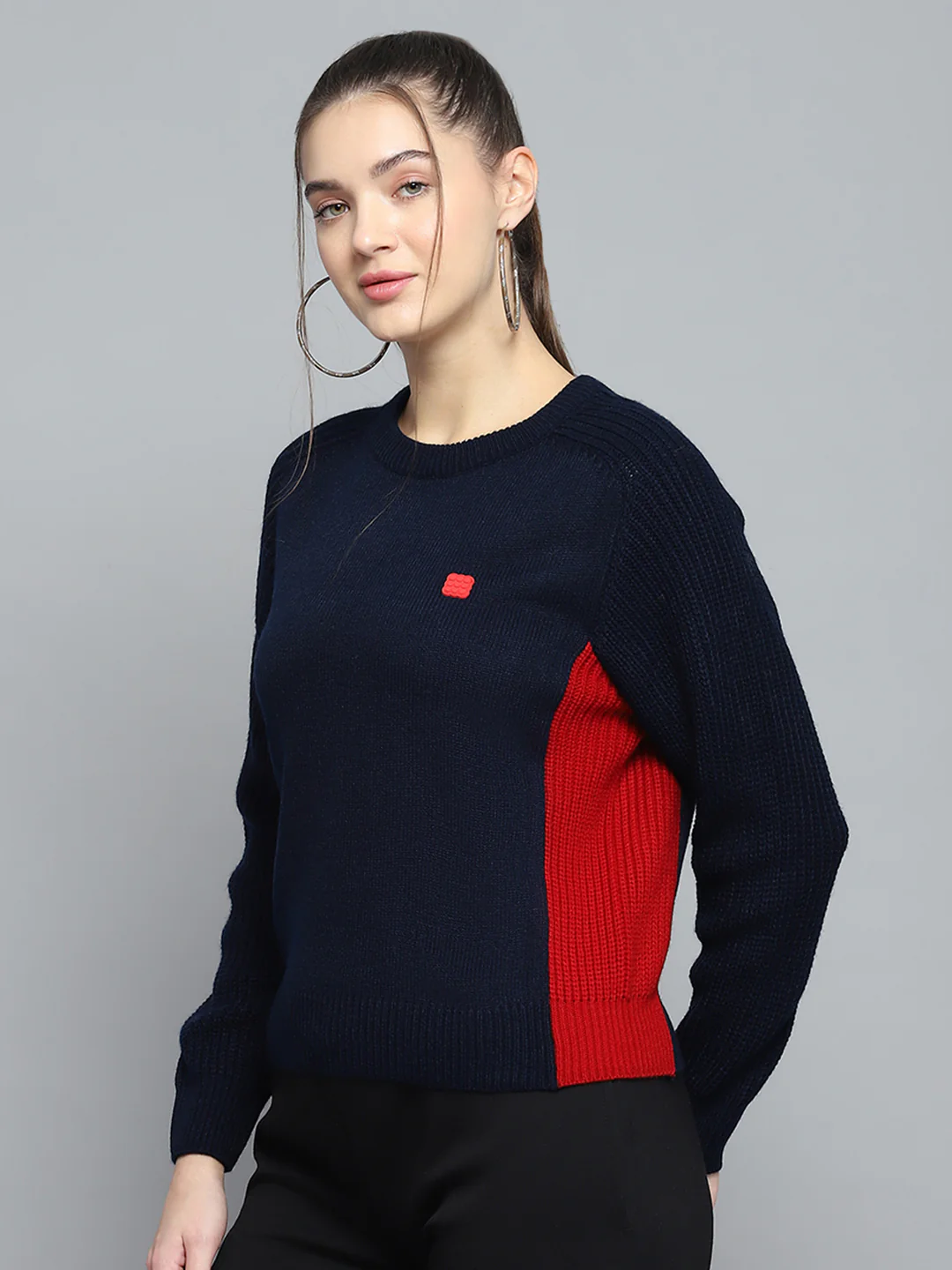 Rock.it Women Navy Blue Solid Round Neck Full Sleeve Pullover - Image 3