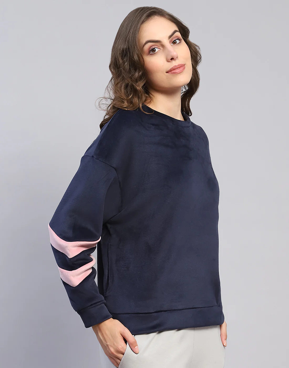 Rock.it Women Navy Blue Solid Round Neck Full Sleeve Sweatshirt - Image 4