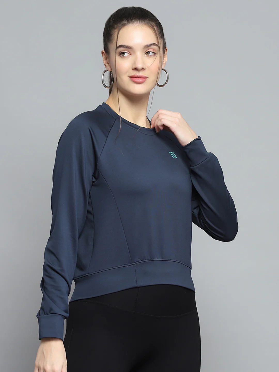 Rock.it Women Navy Blue Solid Round Neck Full Sleeve Sweatshirt - Image 4