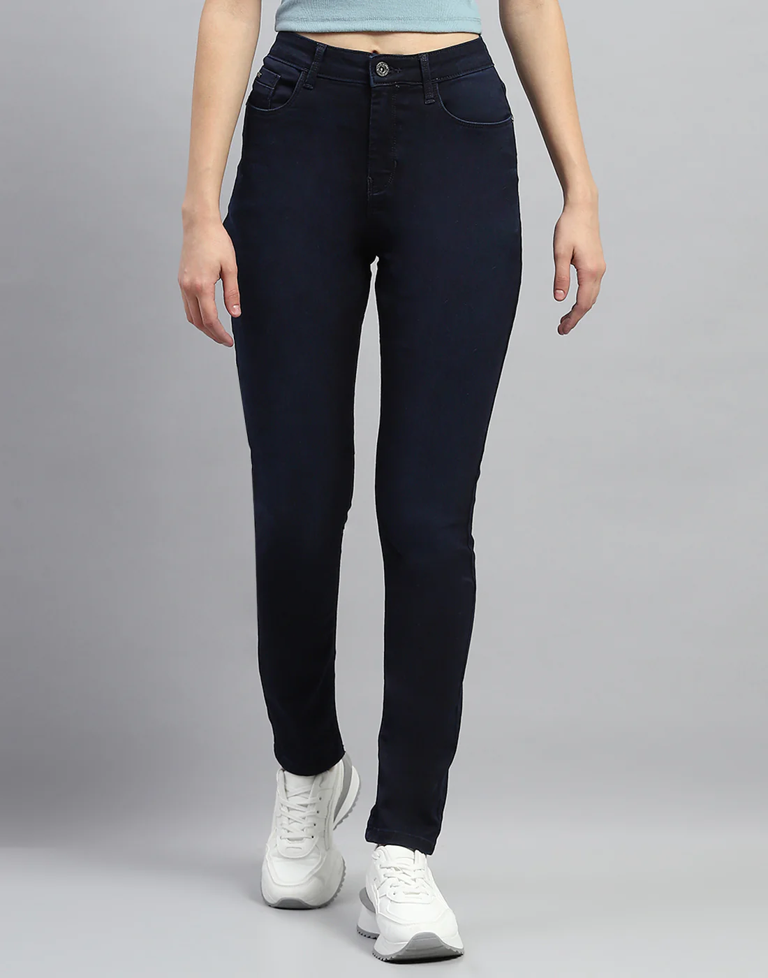 Women Navy Blue Solid Slim Fit Denim - Image 2