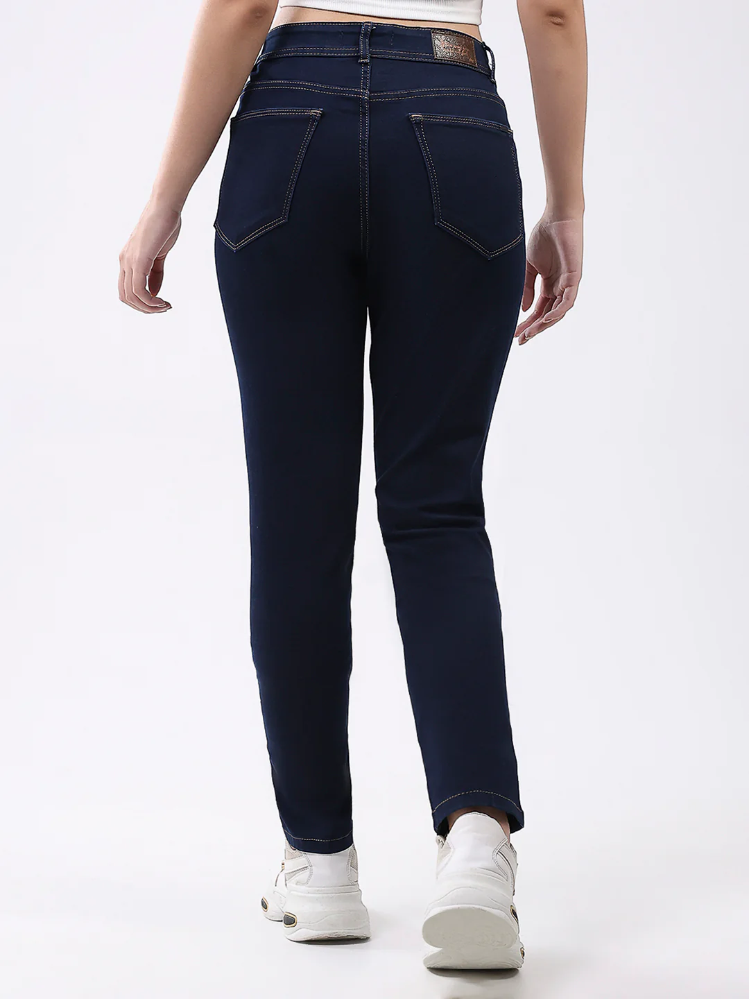 Women Navy Blue Solid Slim Fit Denim - Image 5