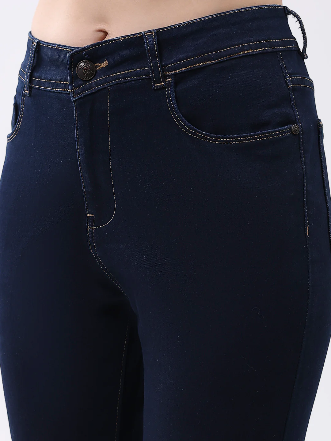 Women Navy Blue Solid Slim Fit Denim - Image 6