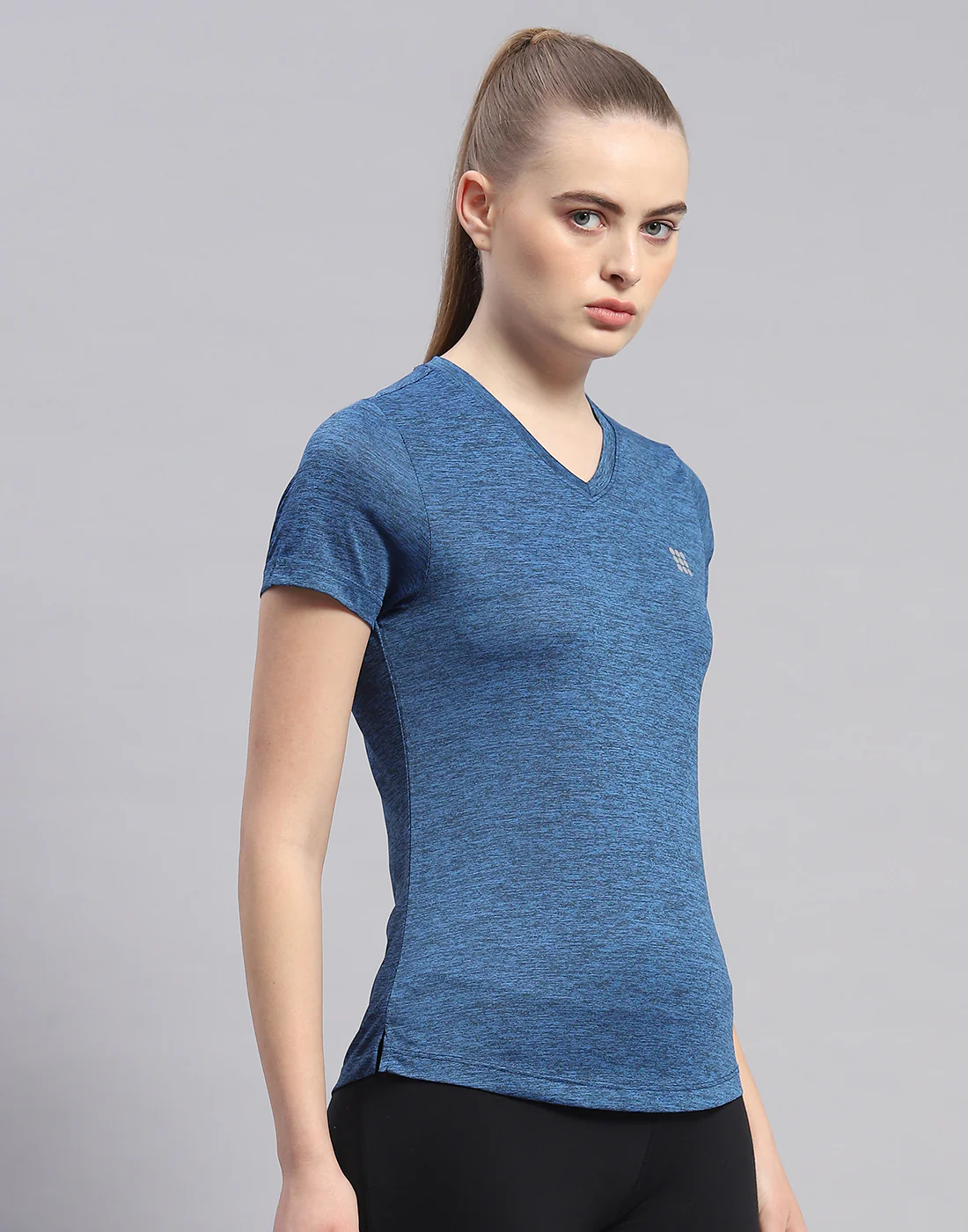 Rock.it Women Navy Blue Solid V Neck Half Sleeve Top - Image 4