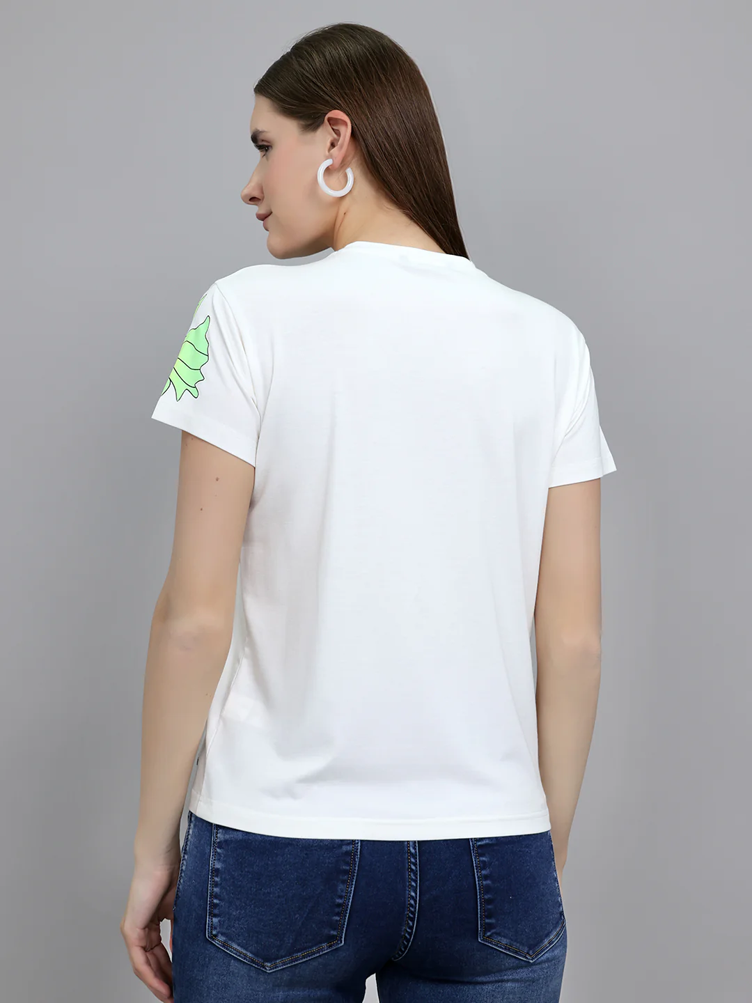 Women Off White Embroidered Round Neck Half Sleeve Top - Image 4