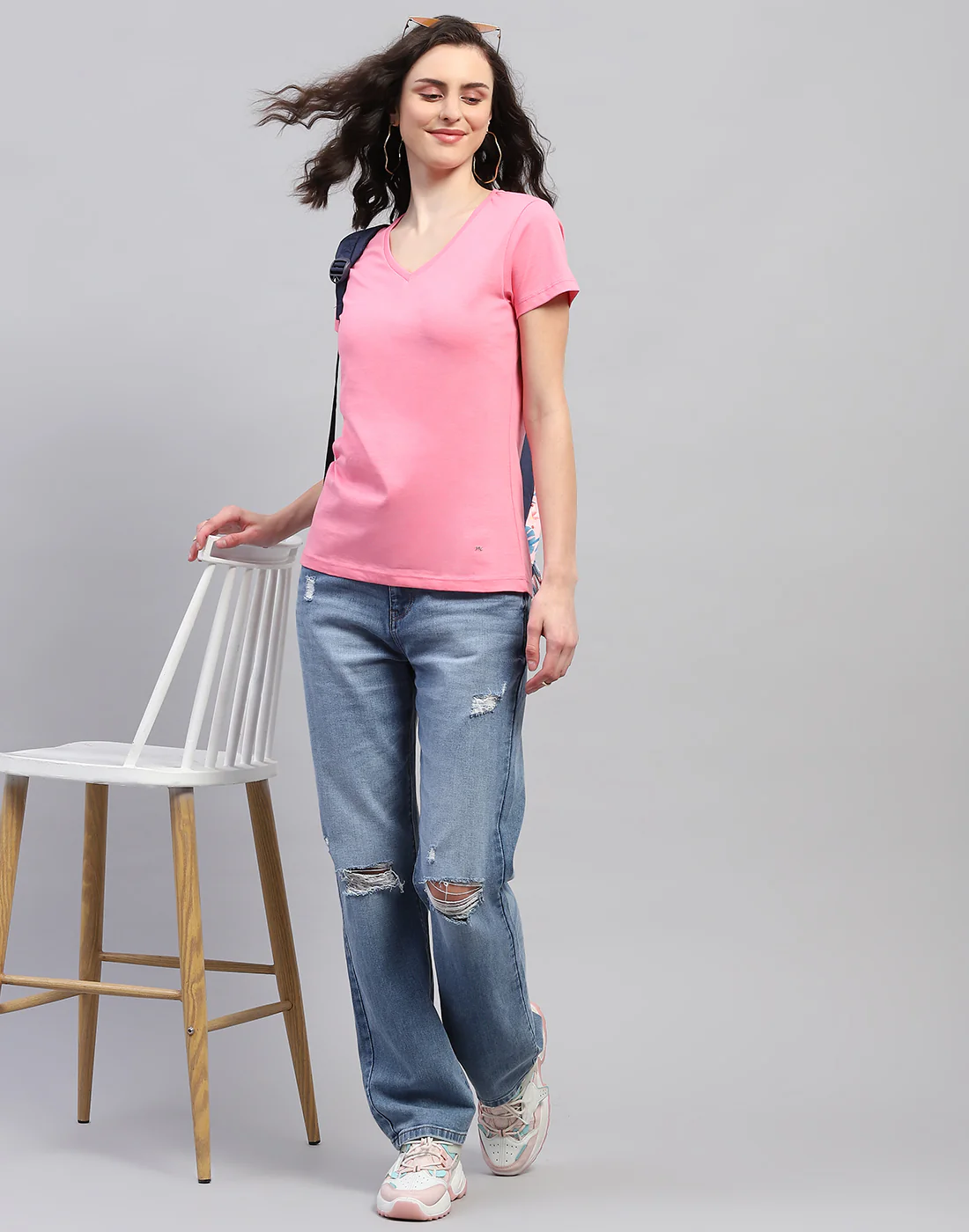Women Off White & Pink Solid V Neck Half Sleeve Top (Pack of 2) - Image 2