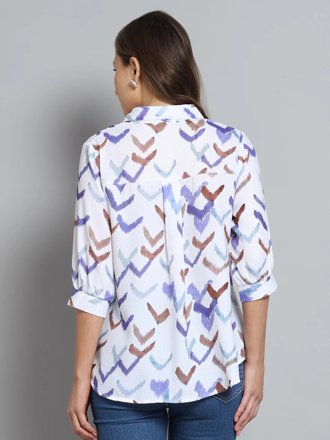 Women Off White Printed Collar 3/4th Sleeve Top - Image 5