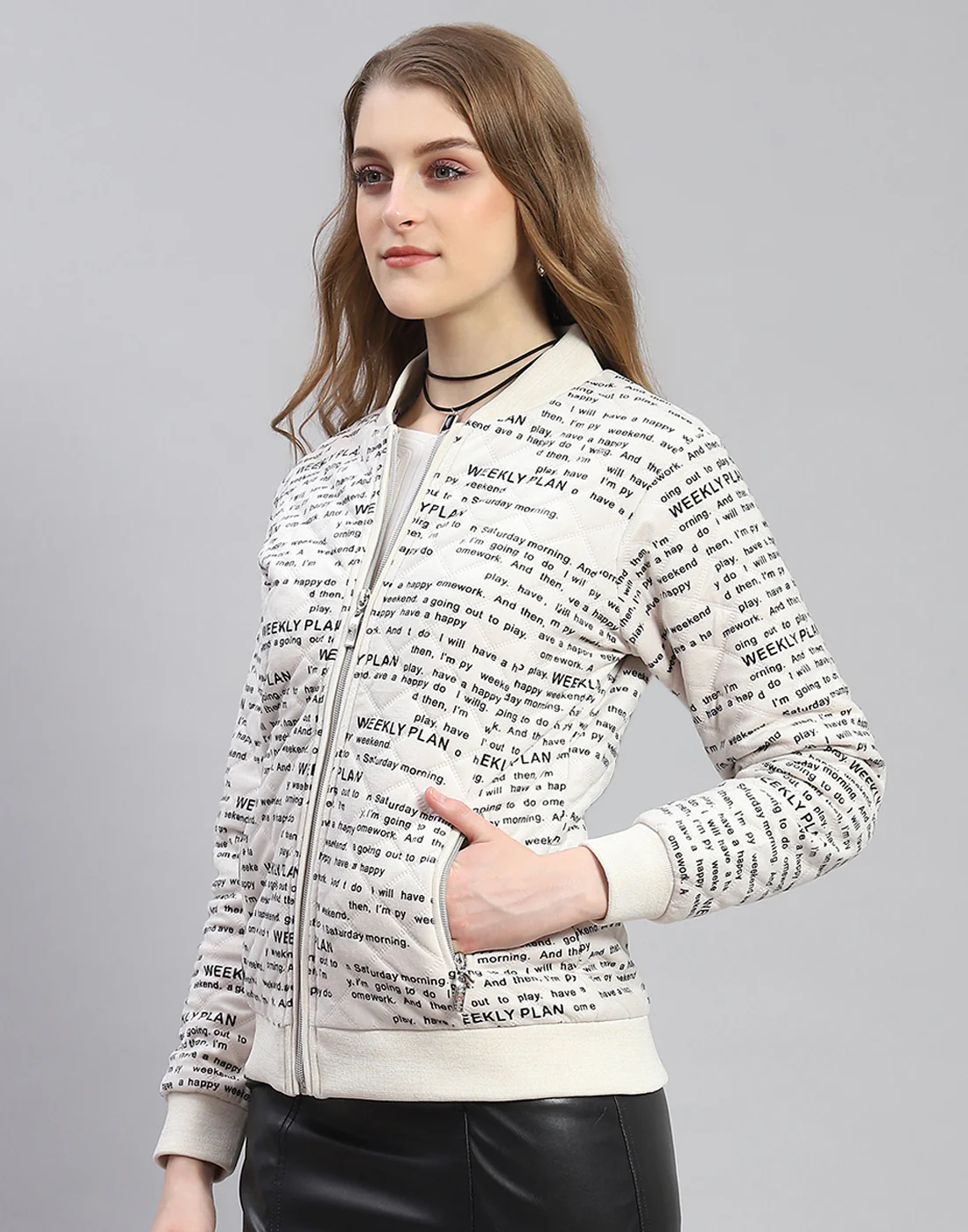 Women Off White Printed Mandarin Collar Full Sleeve Jacket - Image 3