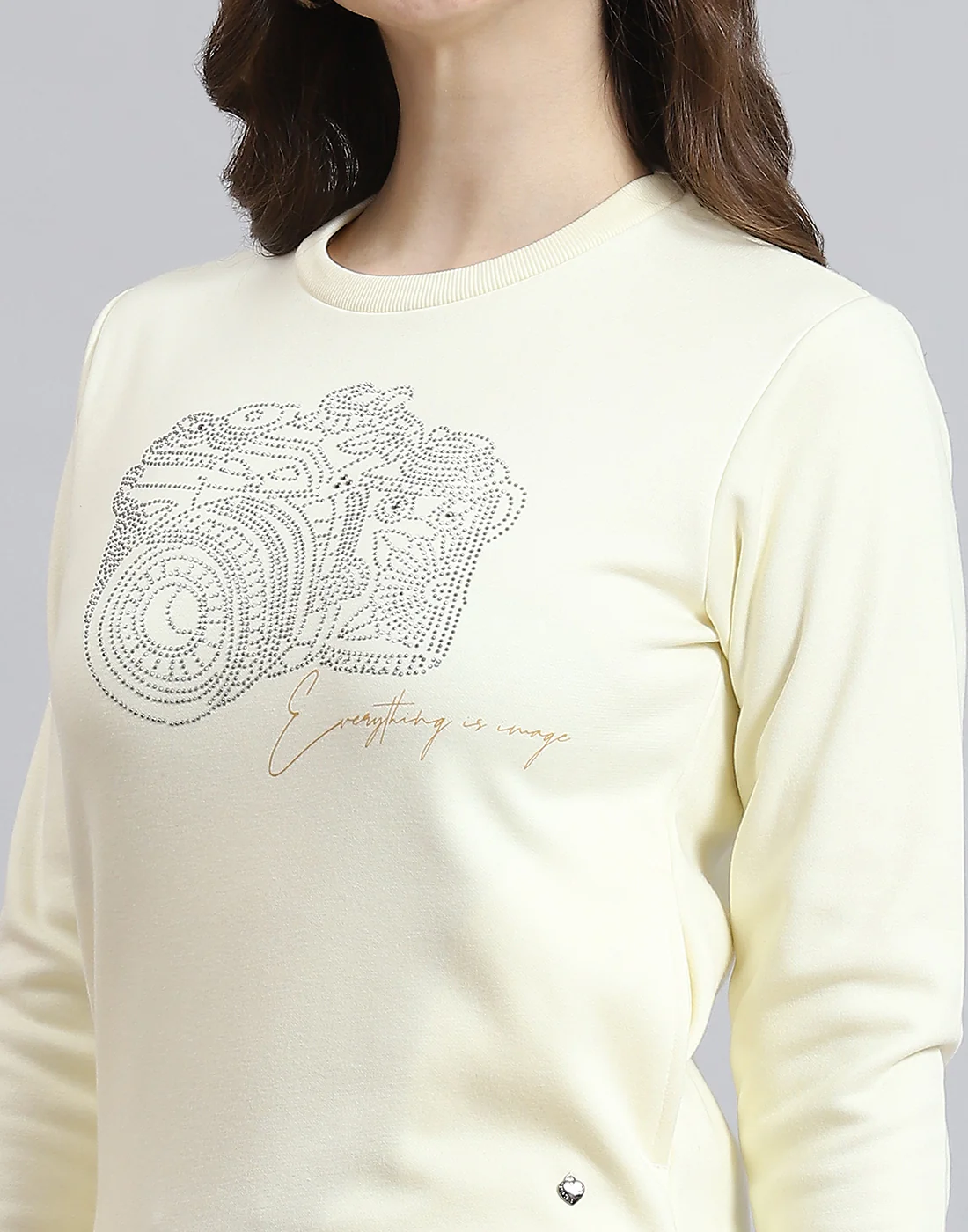 Women Off White Printed Round Neck Full Sleeve Sweatshirt - Image 6