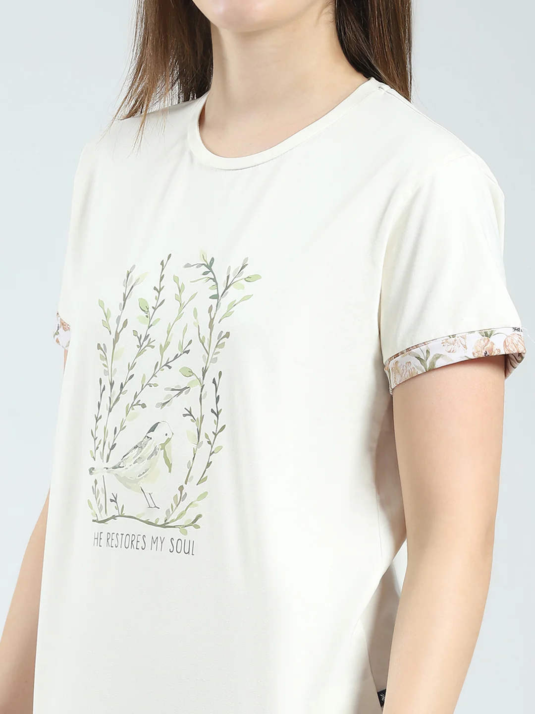 Women Off White Printed Round Neck Half Sleeve Combo 3Pc Set (T-Shirt, Shorts & Lower) - Image 11