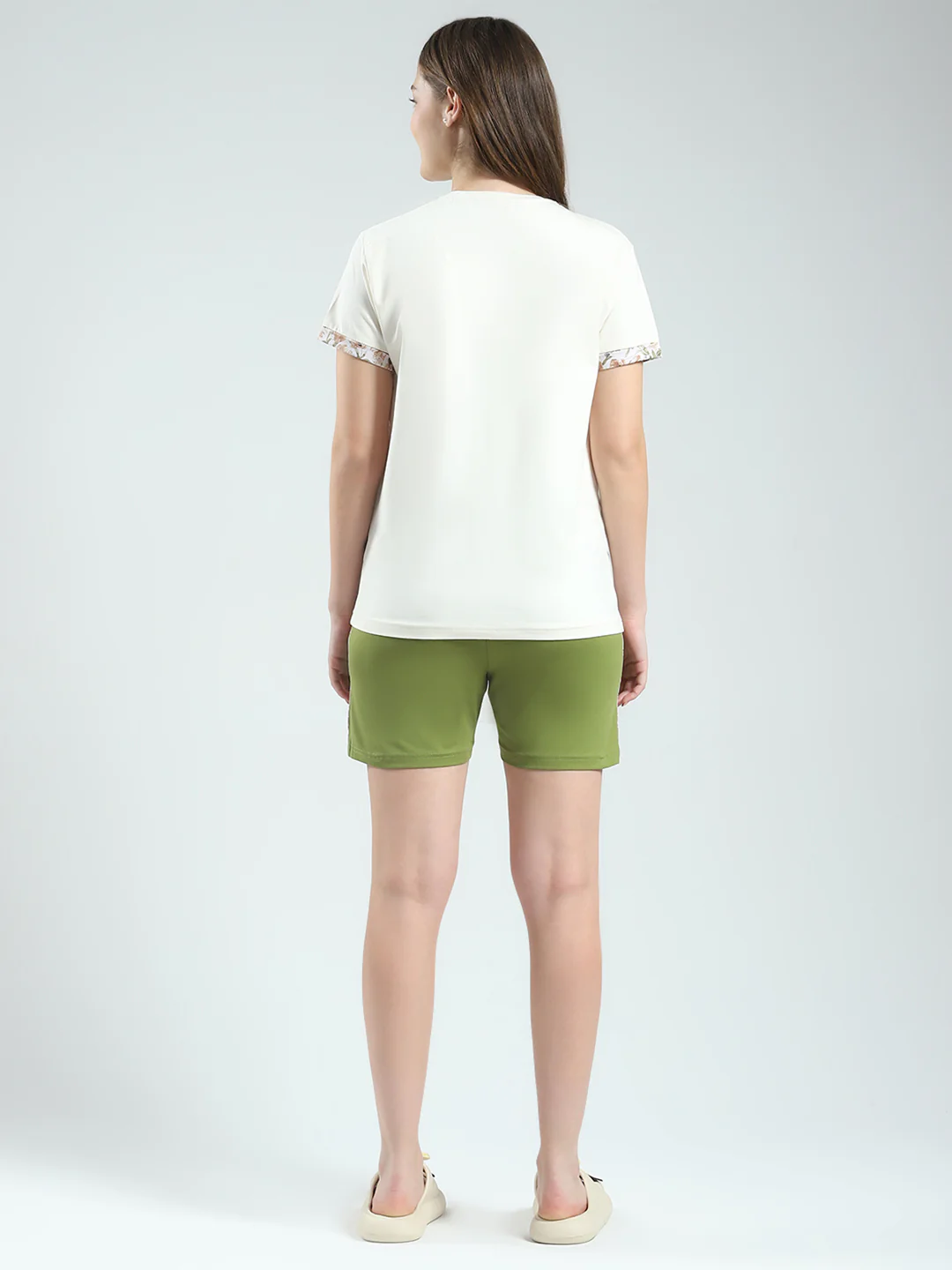 Women Off White Printed Round Neck Half Sleeve Combo 3Pc Set (T-Shirt, Shorts & Lower) - Image 9